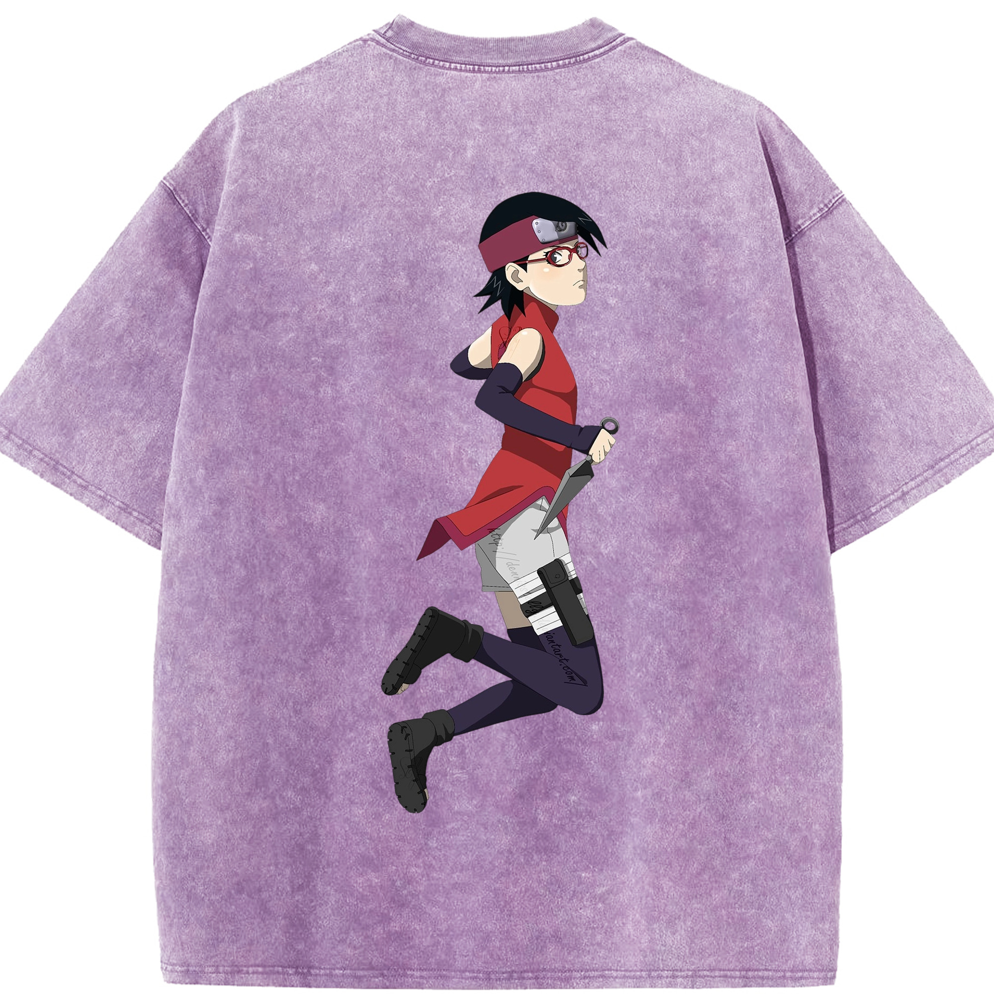 （画像用） NARUTO -ナルト- うちは サラダ Uchiha Sarada 綿100% ヴィンテージ風 半袖Tシャツ（背面プリント）