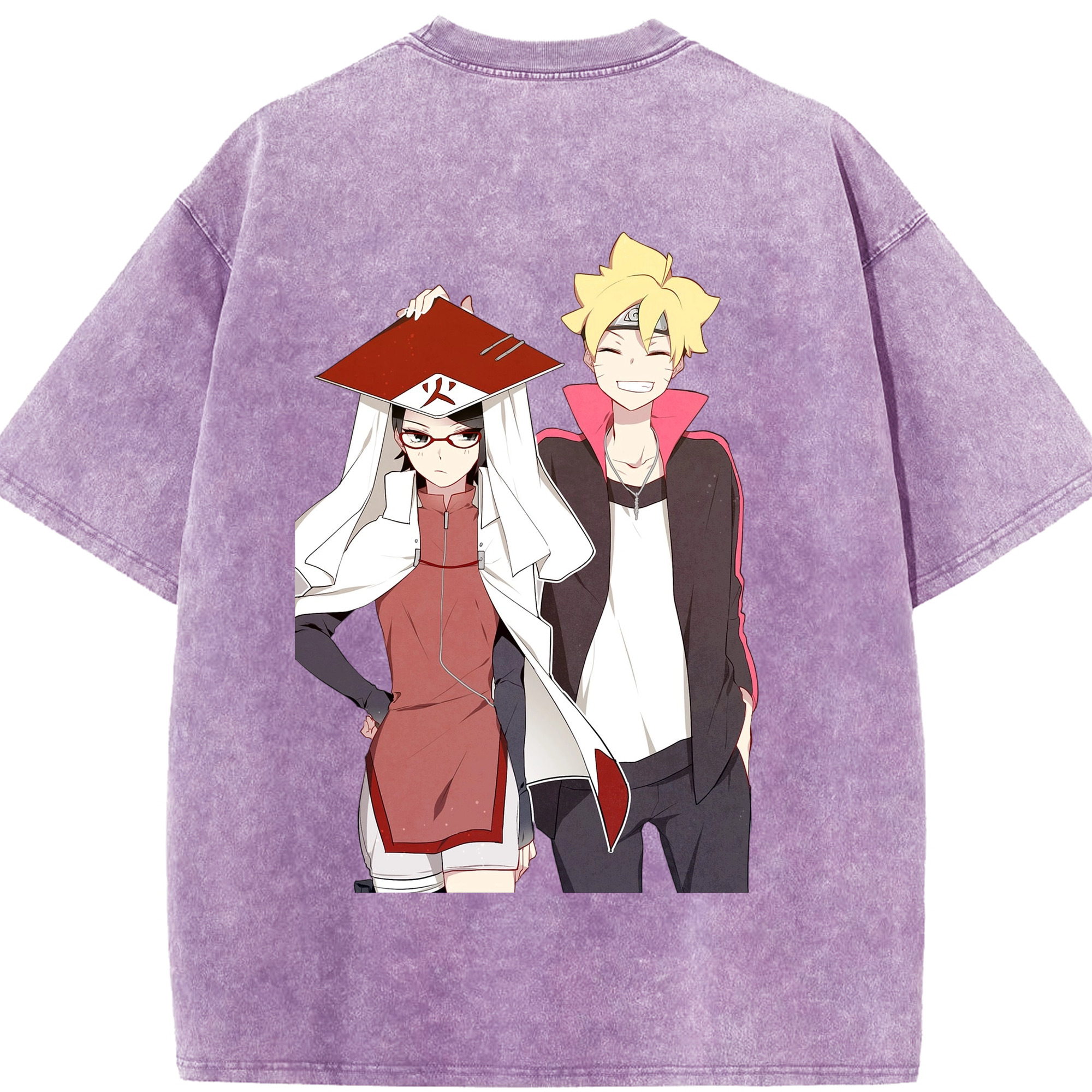 （画像用） NARUTO -ナルト- うちは サラダ Uchiha Sarada 綿100% ヴィンテージ風 半袖Tシャツ（背面プリント）