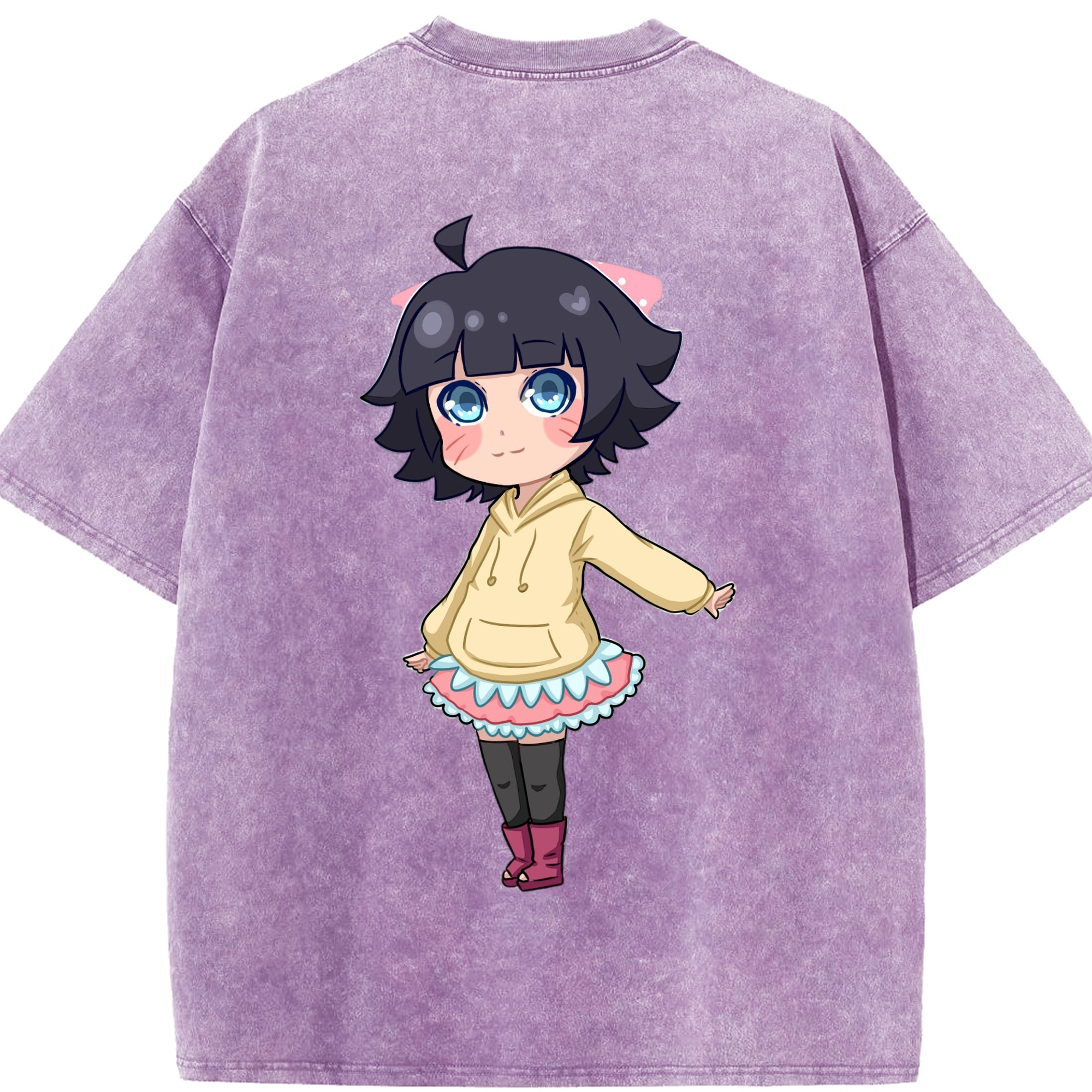 （画像用） NARUTO -ナルト- うずまき ヒマワリ Uzumaki Himawari 綿100% ヴィンテージ風 半袖Tシャツ（背面プリント）