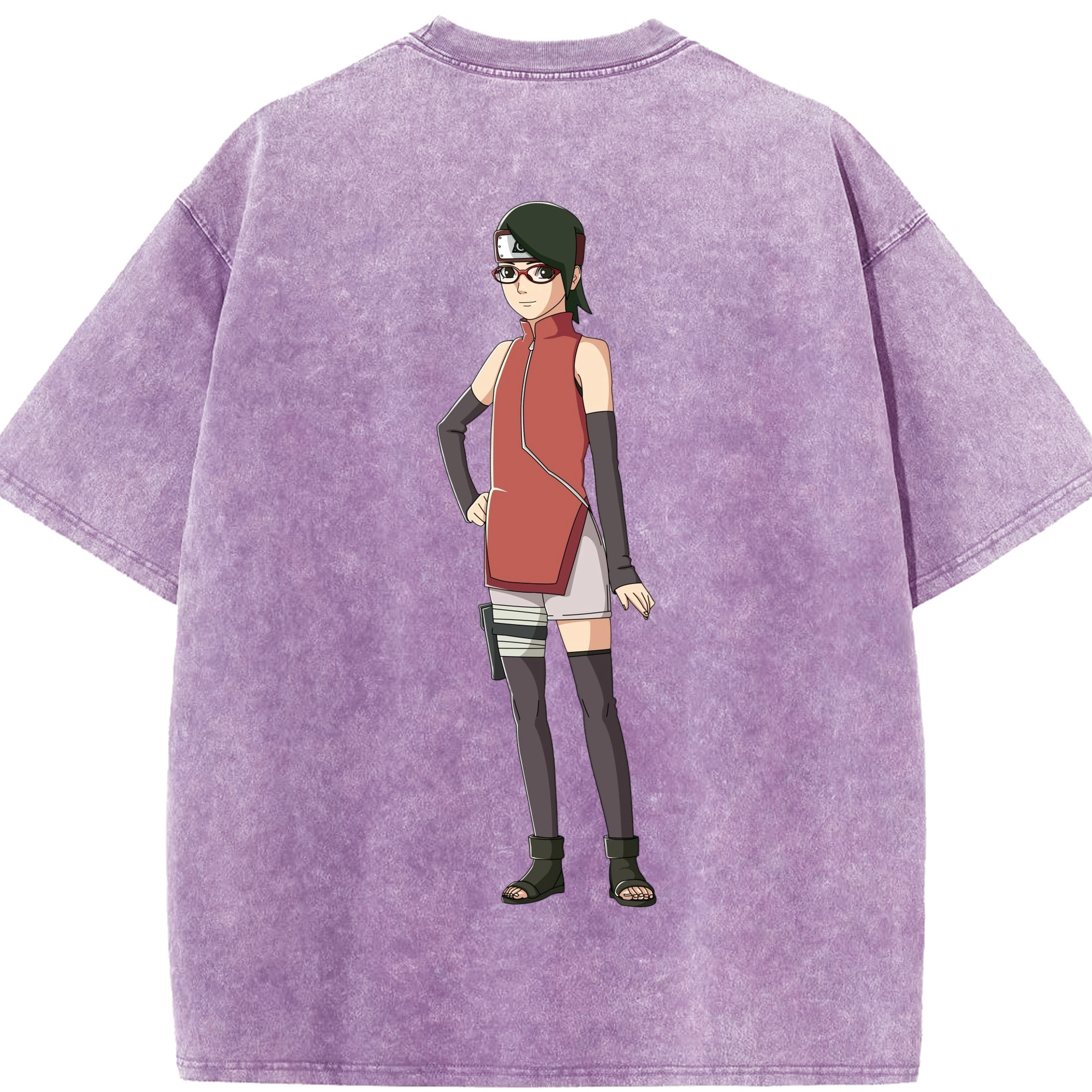 （画像用） NARUTO -ナルト- うちは サラダ Uchiha Sarada 綿100% ヴィンテージ風 半袖Tシャツ（背面プリント）