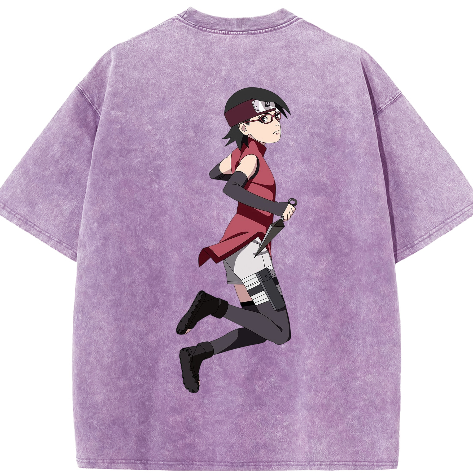 （画像用） NARUTO -ナルト- うちは サラダ Uchiha Sarada 綿100% ヴィンテージ風 半袖Tシャツ（背面プリント）
