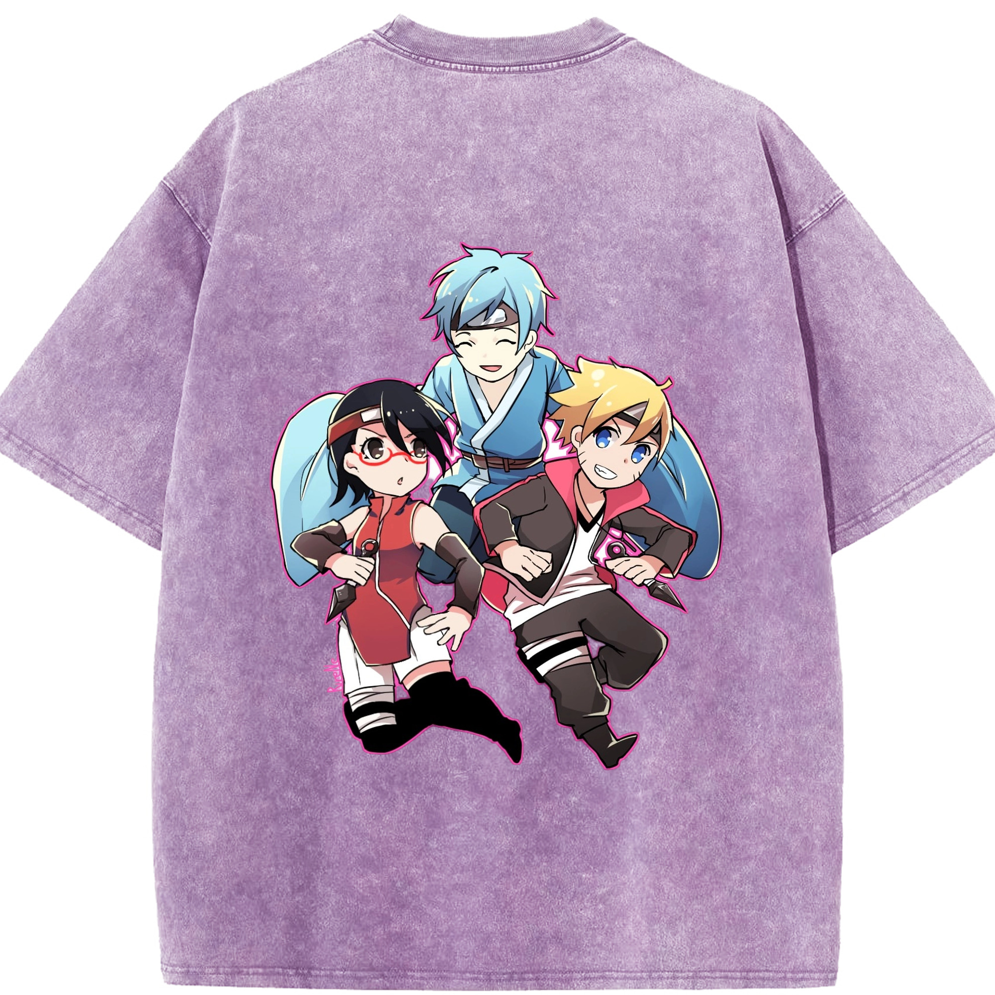 （画像用） NARUTO -ナルト- うちは サラダ Uchiha Sarada 綿100% ヴィンテージ風 半袖Tシャツ（背面プリント）