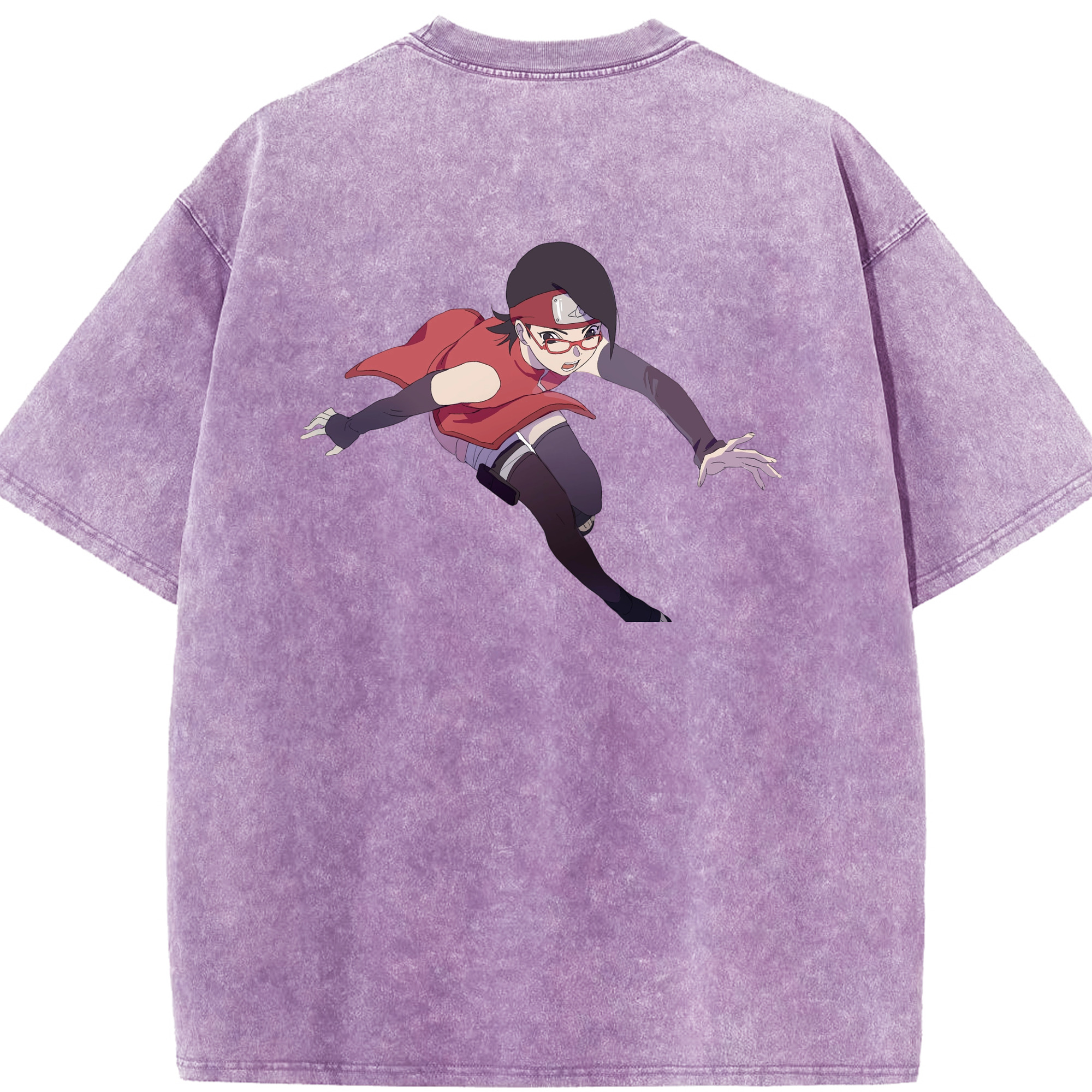 （画像用） NARUTO -ナルト- うちは サラダ Uchiha Sarada 綿100% ヴィンテージ風 半袖Tシャツ（背面プリント）