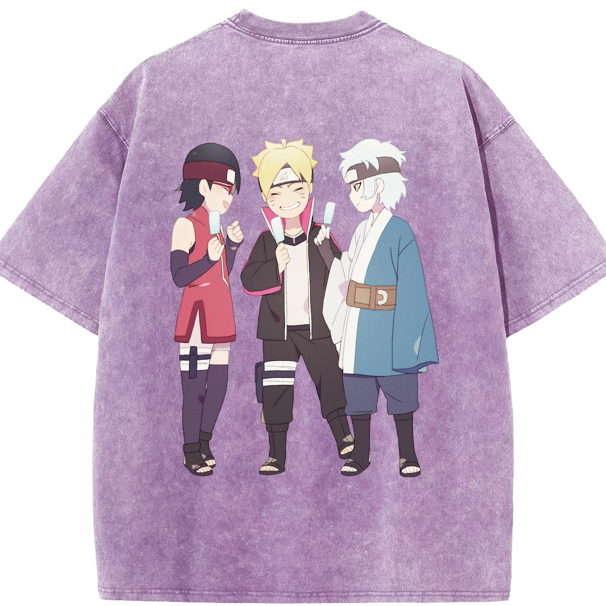 （画像用） NARUTO -ナルト- うちは サラダ Uchiha Sarada 綿100% ヴィンテージ風 半袖Tシャツ（背面プリント）