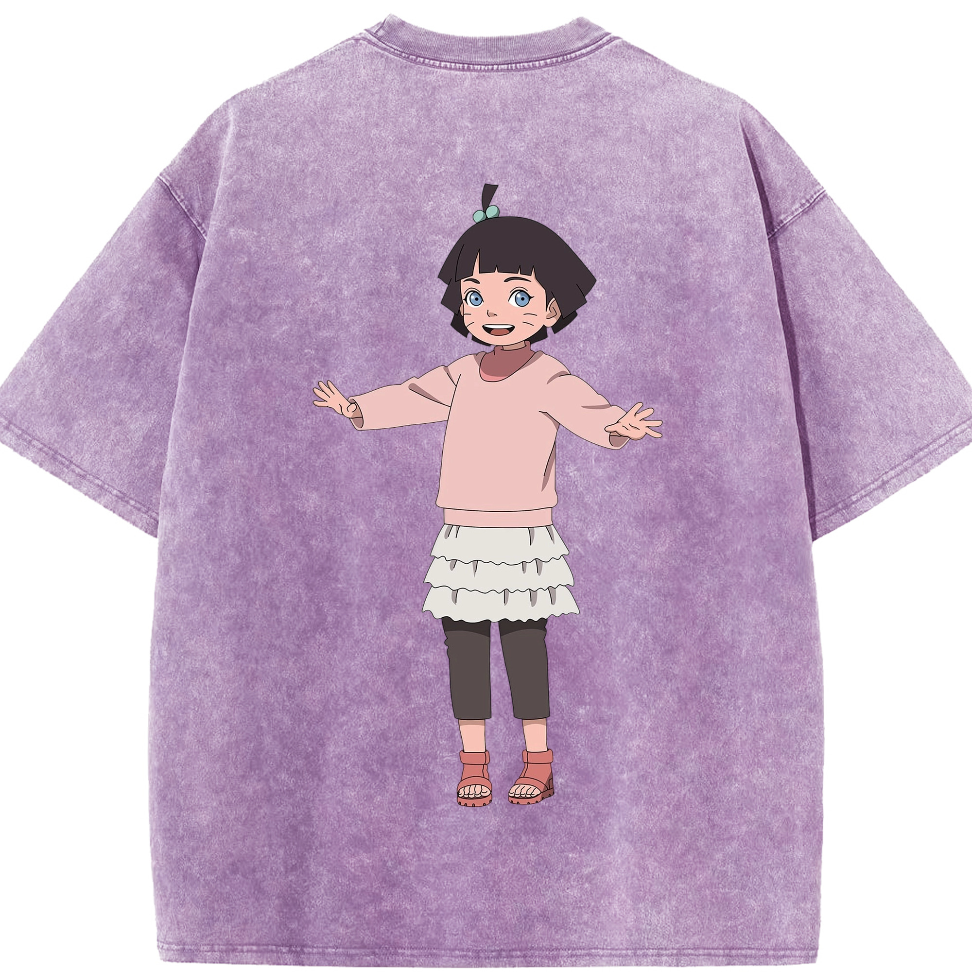 （画像用） NARUTO -ナルト- うずまき ヒマワリ Uzumaki Himawari 綿100% ヴィンテージ風 半袖Tシャツ（背面プリント）