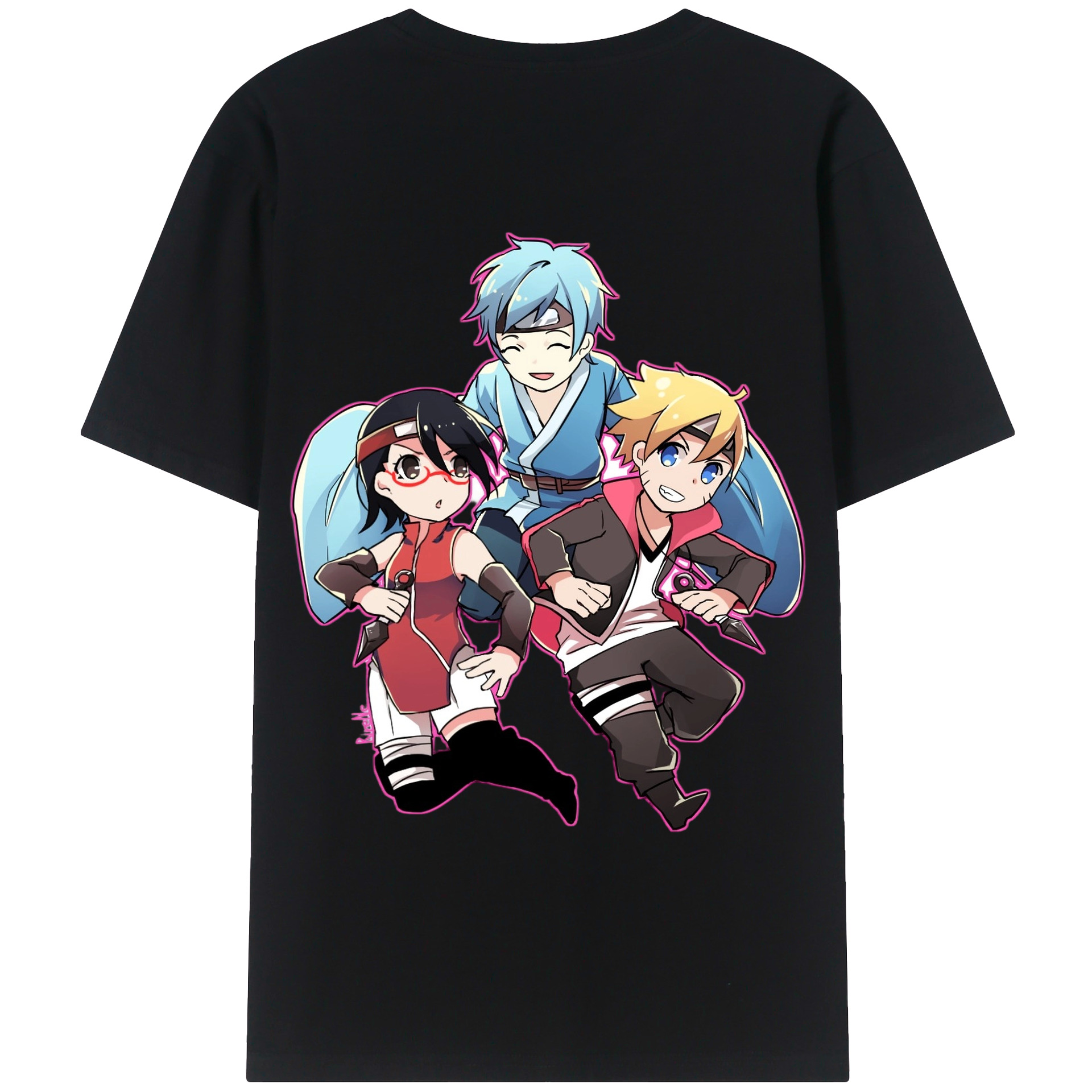 （画像用） NARUTO -ナルト- うちは サラダ Uchiha Sarada 綿100％ メンズ半袖Tシャツ（バックプリント） 通気性