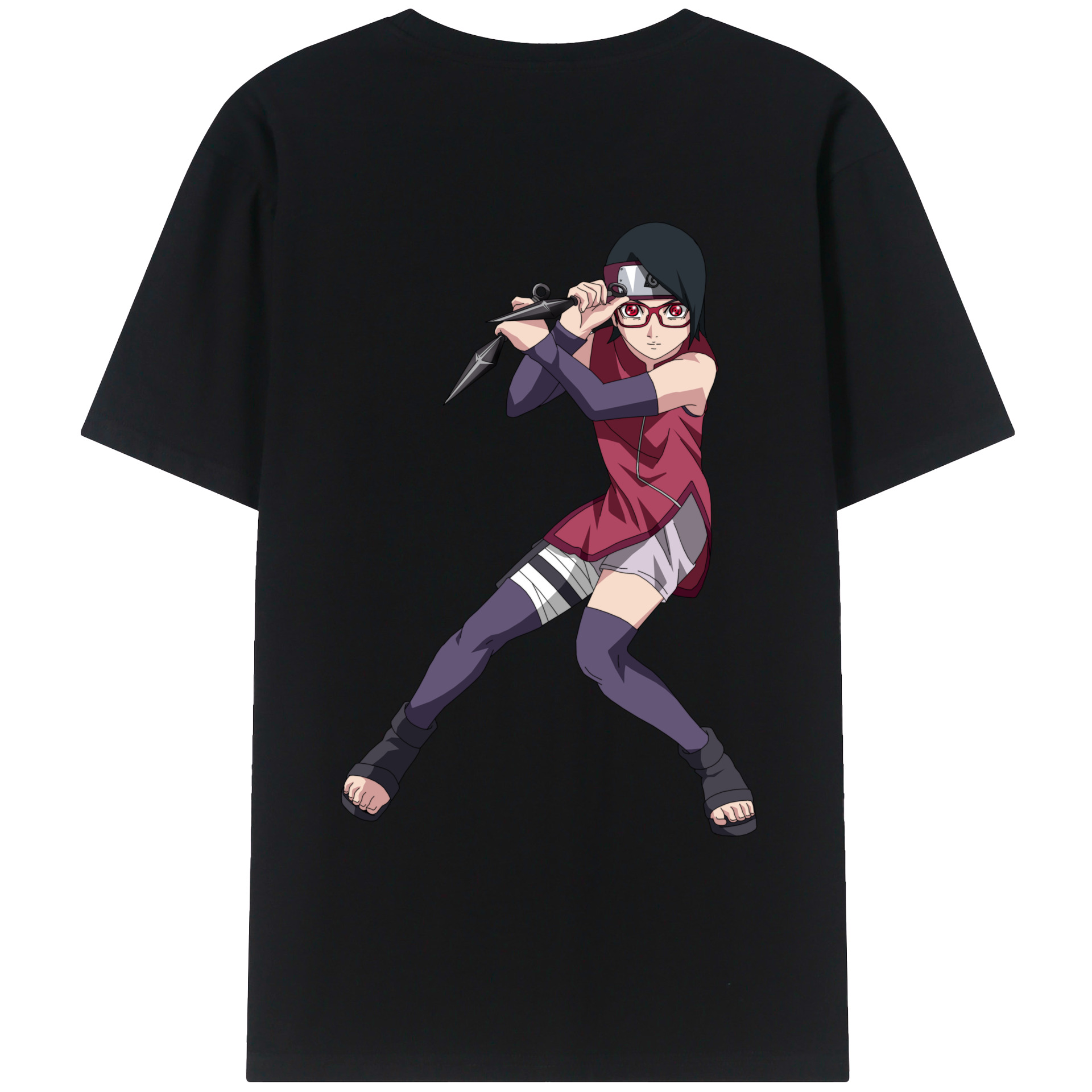 （画像用） NARUTO -ナルト- うちは サラダ Uchiha Sarada 綿100％ メンズ半袖Tシャツ（バックプリント） 通気性