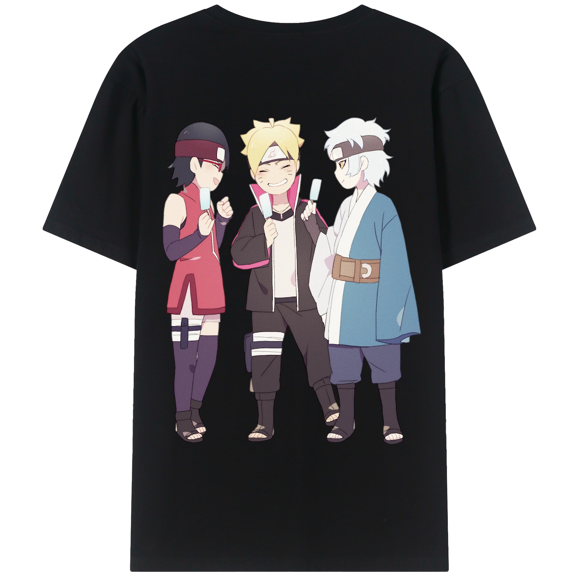 （画像用） NARUTO -ナルト- うちは サラダ Uchiha Sarada 綿100％ メンズ半袖Tシャツ（バックプリント） 通気性