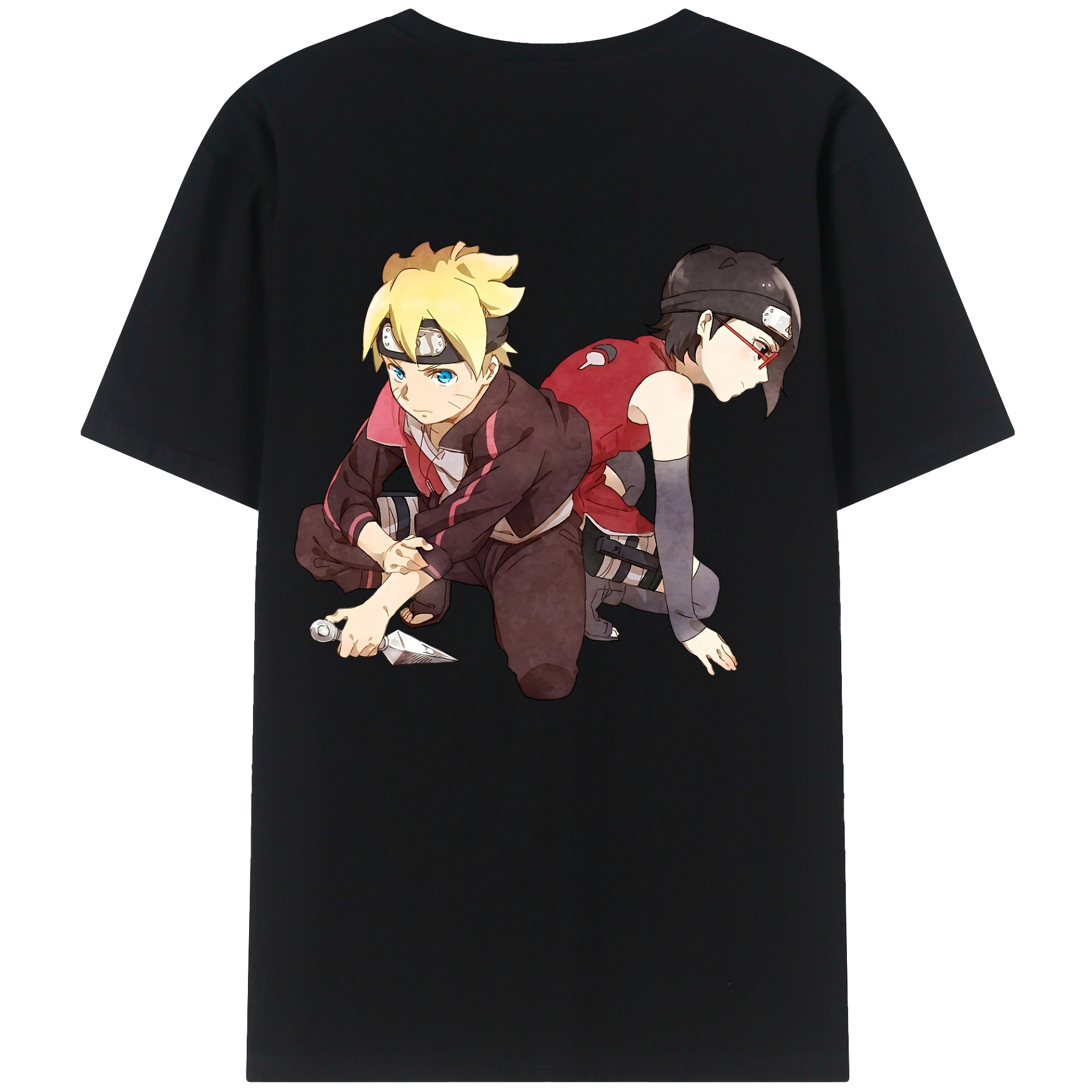 （画像用） NARUTO -ナルト- うちは サラダ Uchiha Sarada 綿100％ メンズ半袖Tシャツ（バックプリント） 通気性