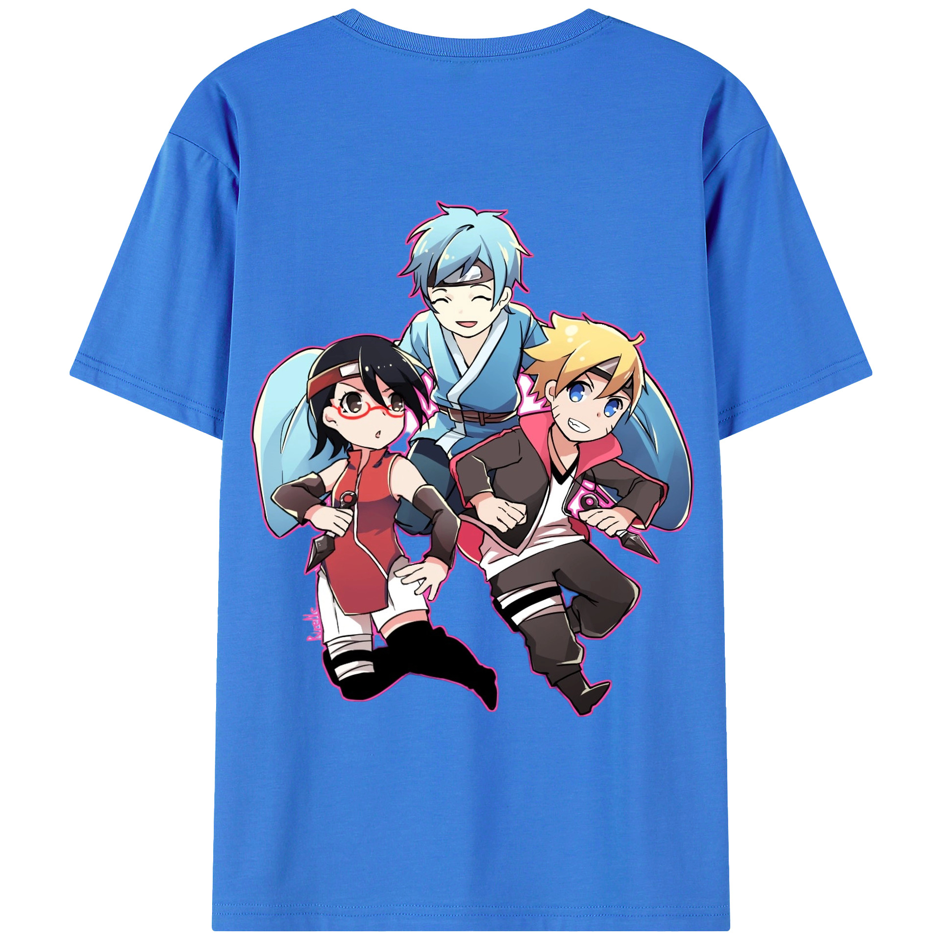 （画像用） NARUTO -ナルト- うちは サラダ Uchiha Sarada 綿100％ メンズ半袖Tシャツ（バックプリント） 通気性