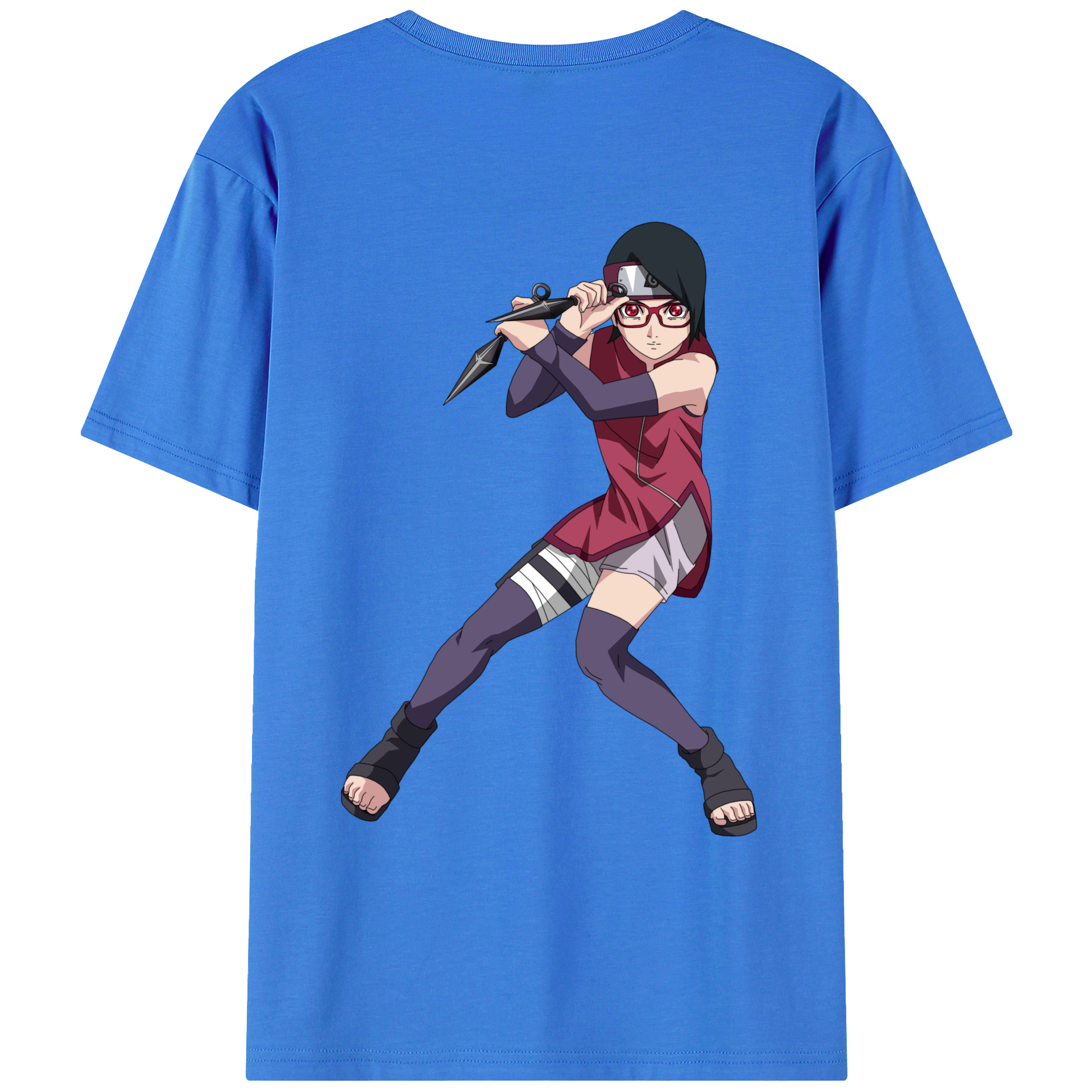 （画像用） NARUTO -ナルト- うちは サラダ Uchiha Sarada 綿100％ メンズ半袖Tシャツ（バックプリント） 通気性