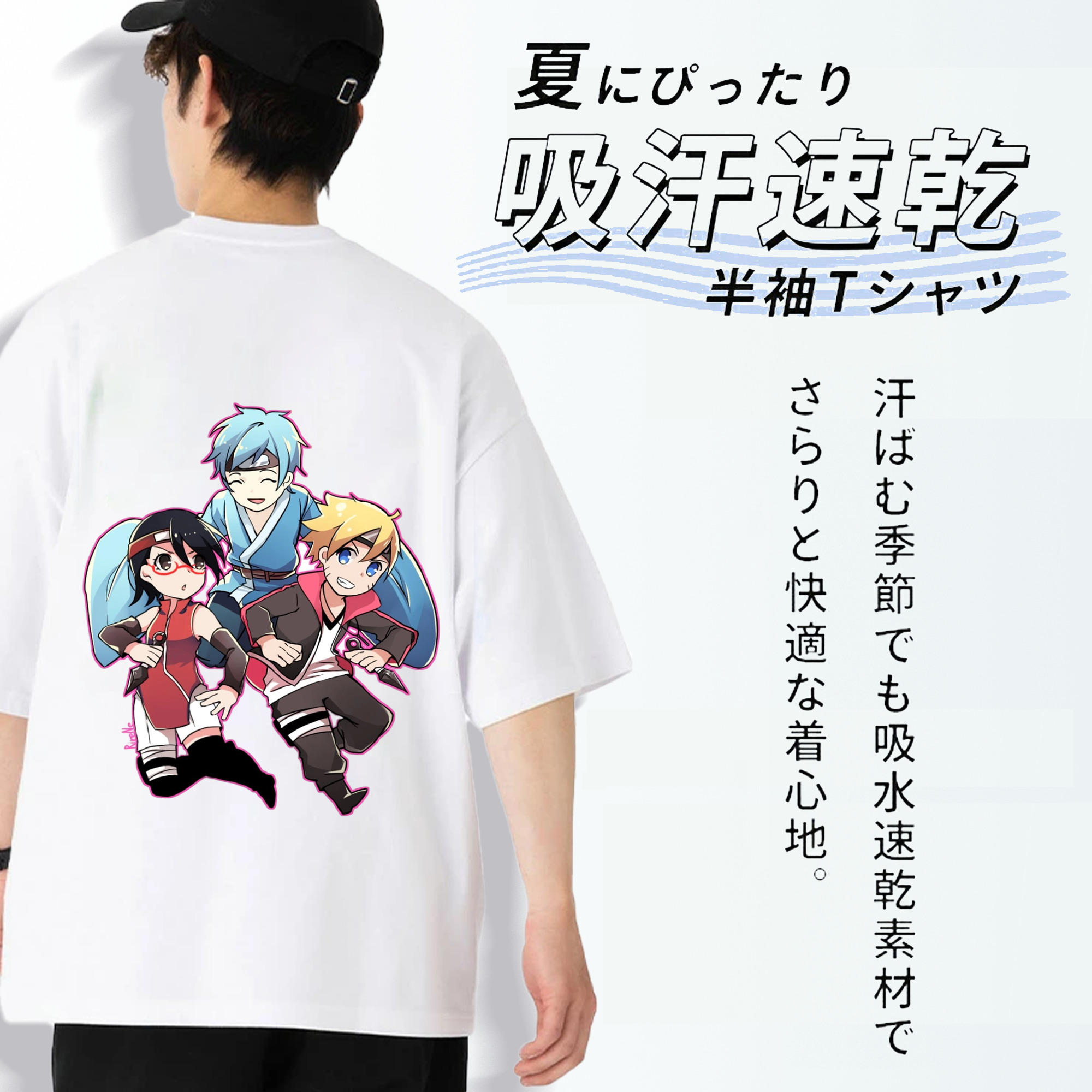 NARUTO -ナルト- うちは サラダ Uchiha Sarada 綿100％ メンズ半袖Tシャツ（バックプリント） 通気性