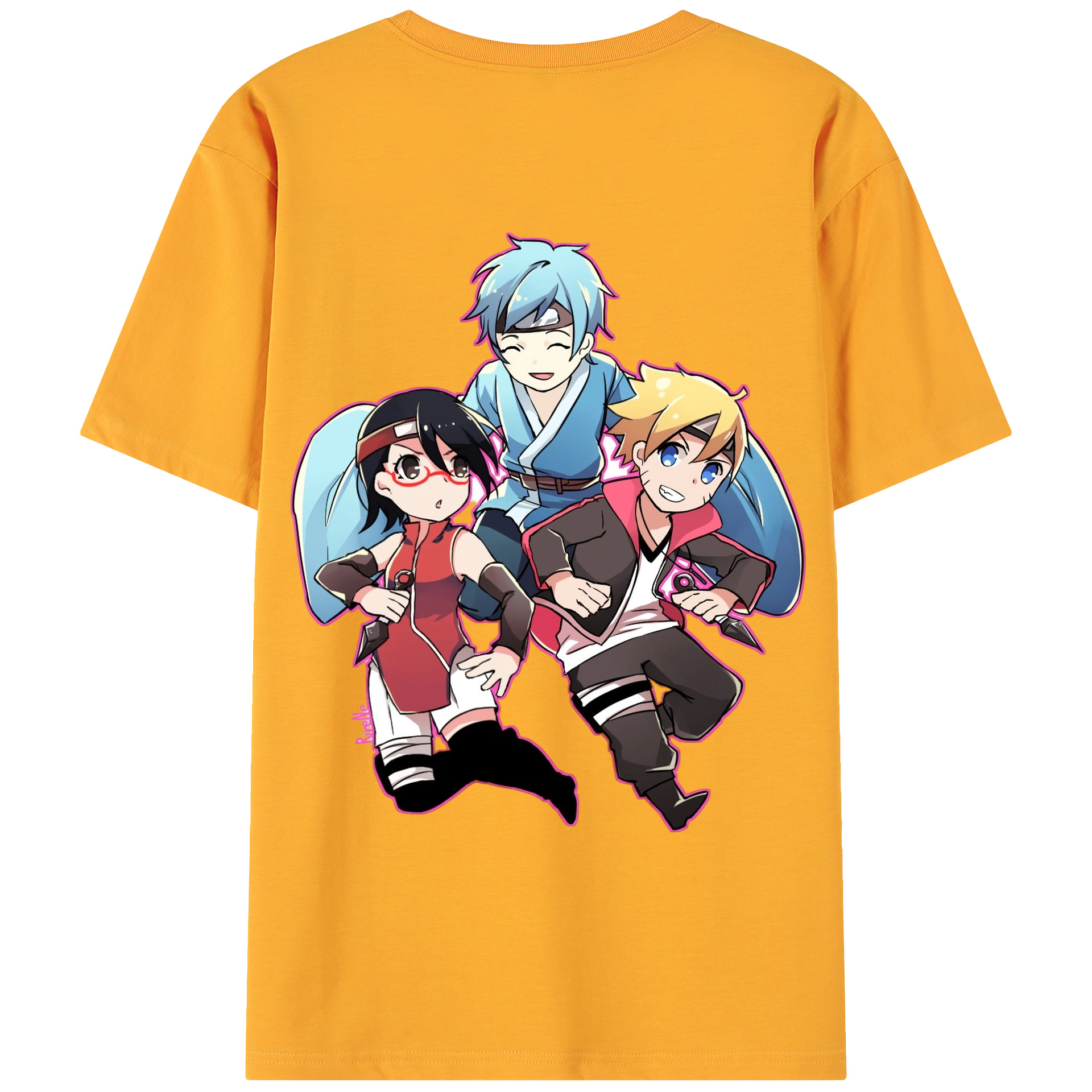 （画像用） NARUTO -ナルト- うちは サラダ Uchiha Sarada 綿100％ メンズ半袖Tシャツ（バックプリント） 通気性