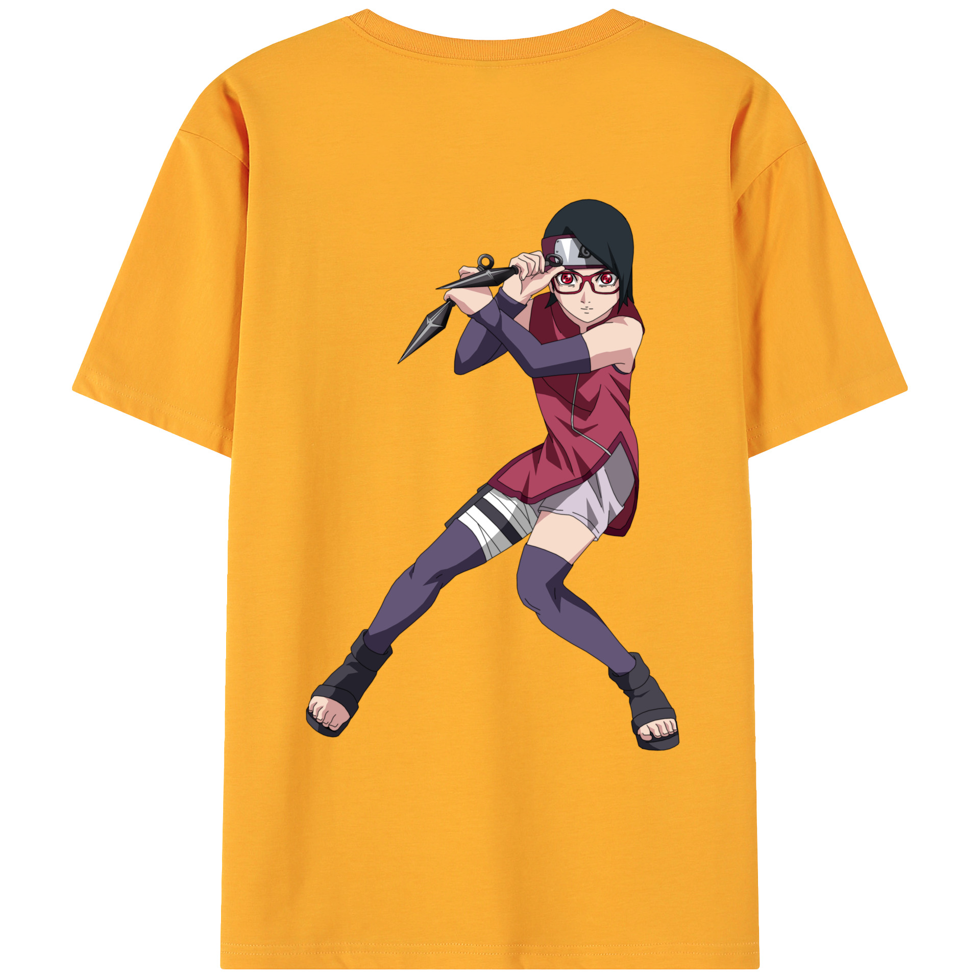 （画像用） NARUTO -ナルト- うちは サラダ Uchiha Sarada 綿100％ メンズ半袖Tシャツ（バックプリント） 通気性