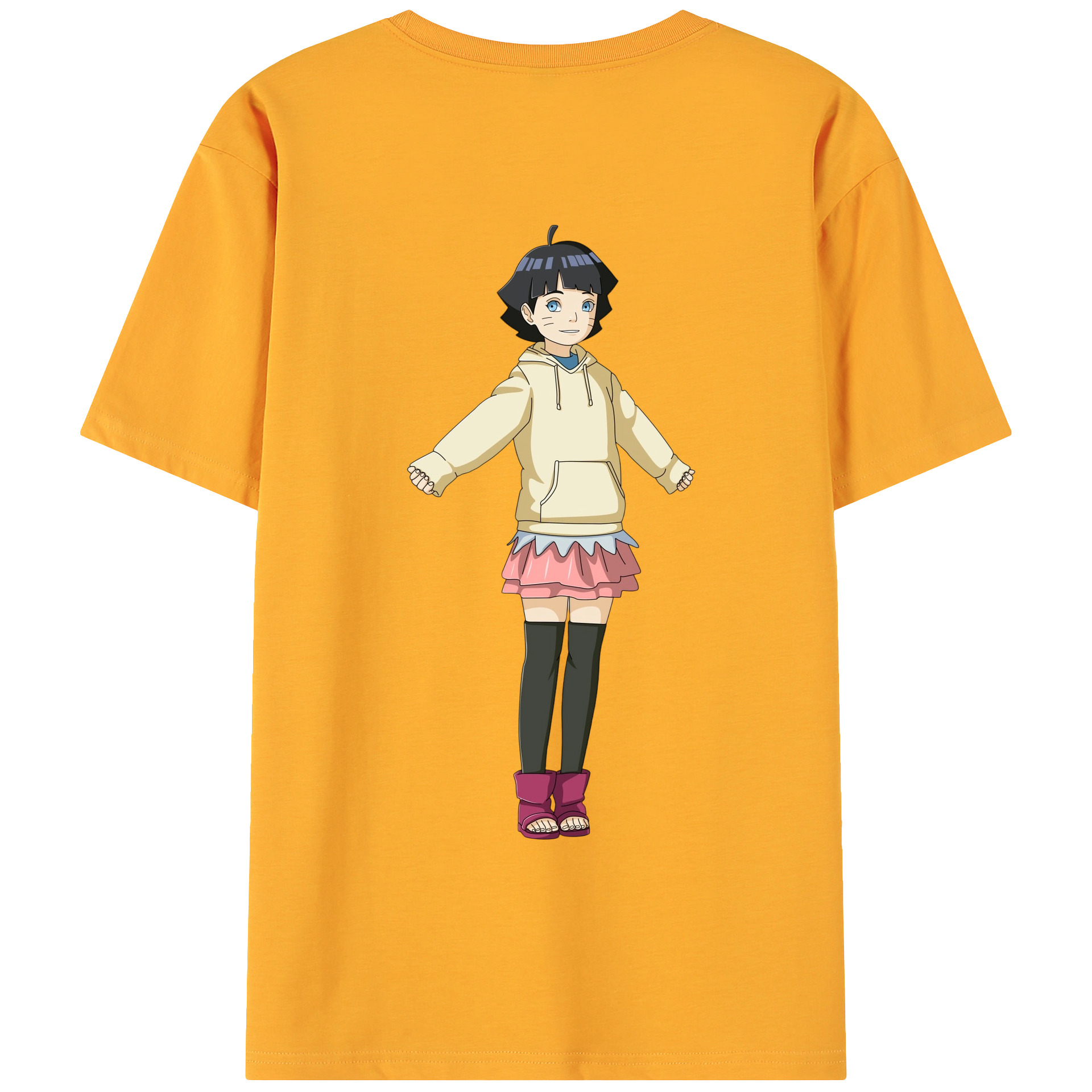 （画像用） NARUTO -ナルト- うずまき ヒマワリ Uzumaki Himawari 綿100％ メンズ半袖Tシャツ（バックプリント） 通気性