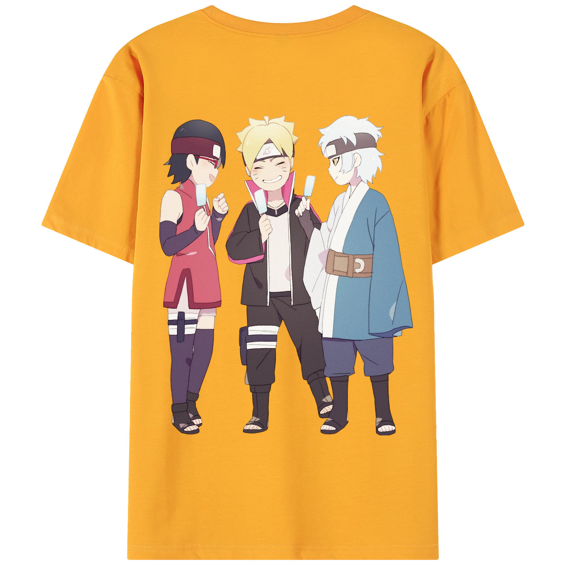 （画像用） NARUTO -ナルト- うちは サラダ Uchiha Sarada 綿100％ メンズ半袖Tシャツ（バックプリント） 通気性