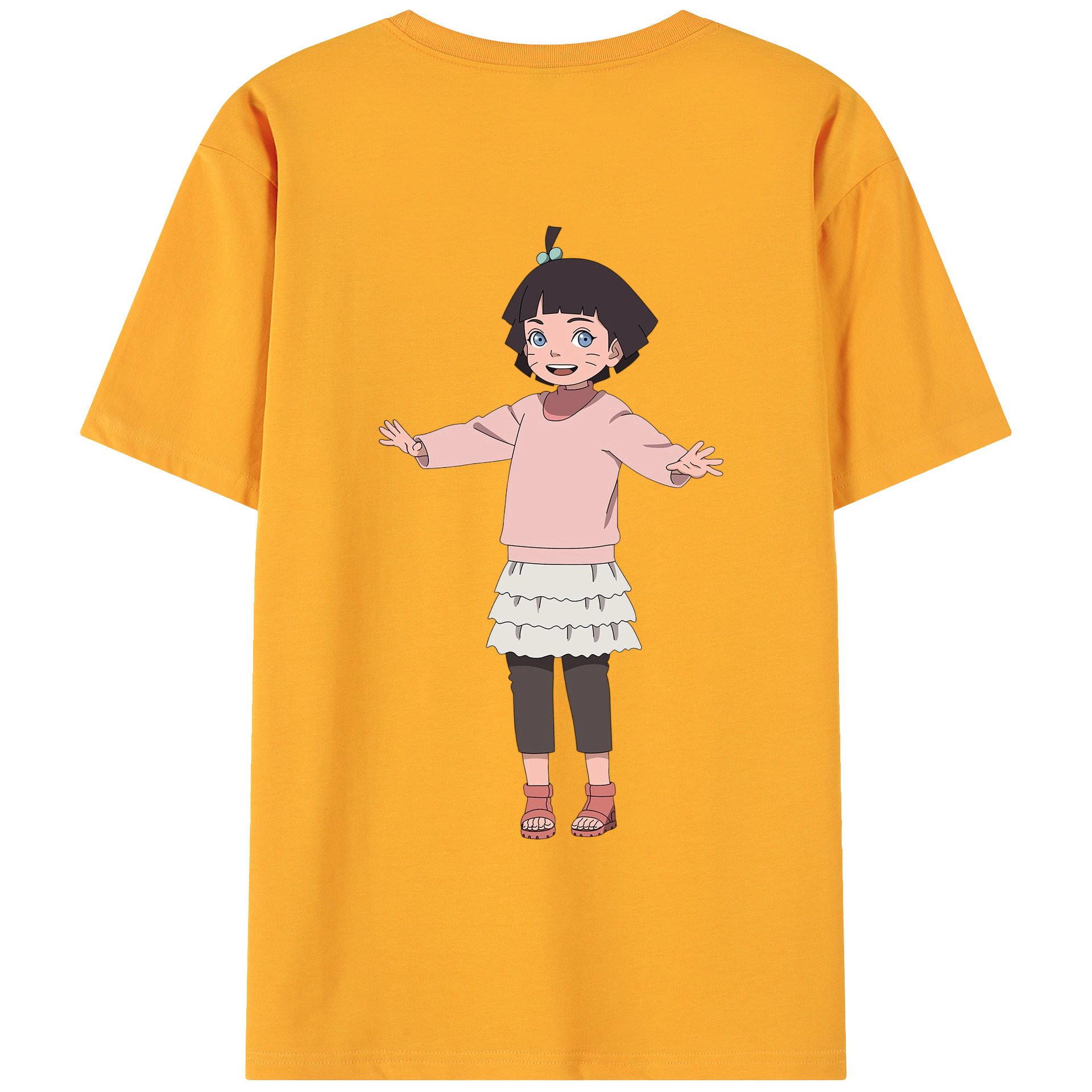 （画像用） NARUTO -ナルト- うずまき ヒマワリ Uzumaki Himawari 綿100％ メンズ半袖Tシャツ（バックプリント） 通気性