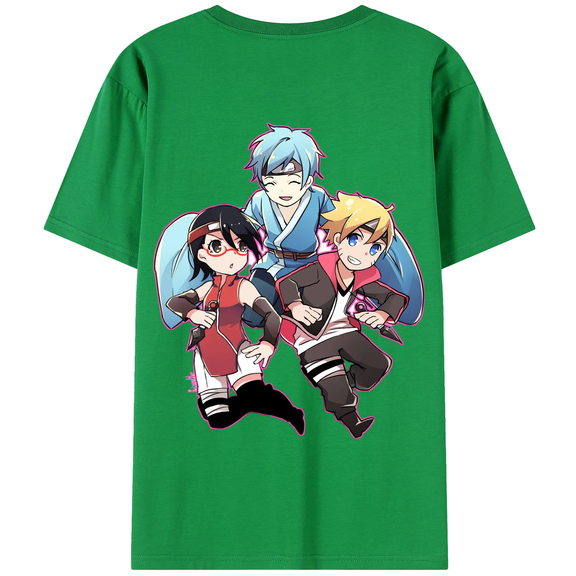 （画像用） NARUTO -ナルト- うちは サラダ Uchiha Sarada 綿100％ メンズ半袖Tシャツ（バックプリント） 通気性