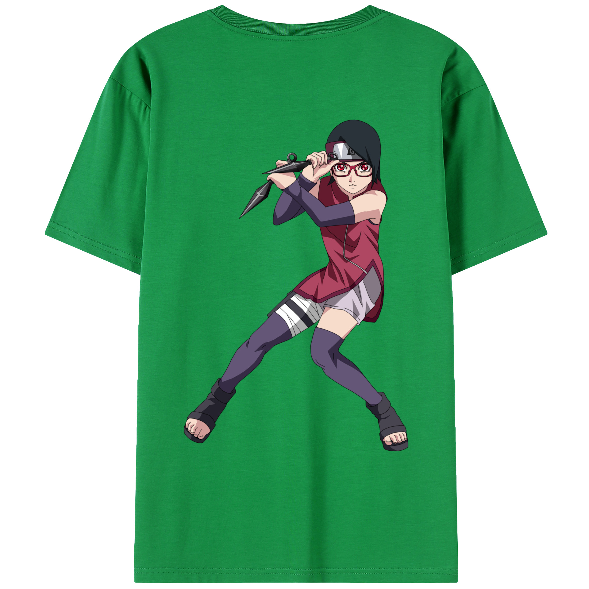 （画像用） NARUTO -ナルト- うちは サラダ Uchiha Sarada 綿100％ メンズ半袖Tシャツ（バックプリント） 通気性