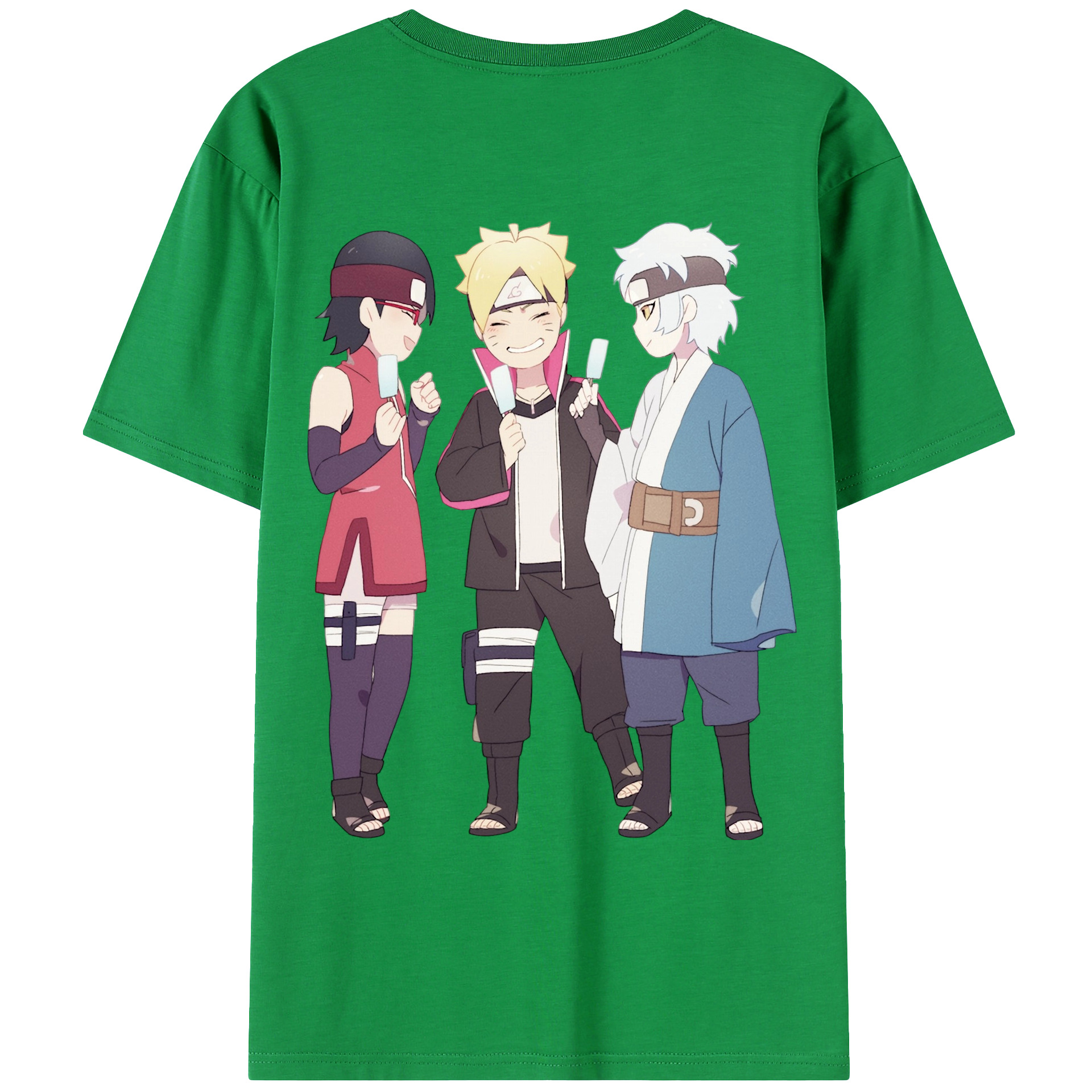 （画像用） NARUTO -ナルト- うちは サラダ Uchiha Sarada 綿100％ メンズ半袖Tシャツ（バックプリント） 通気性