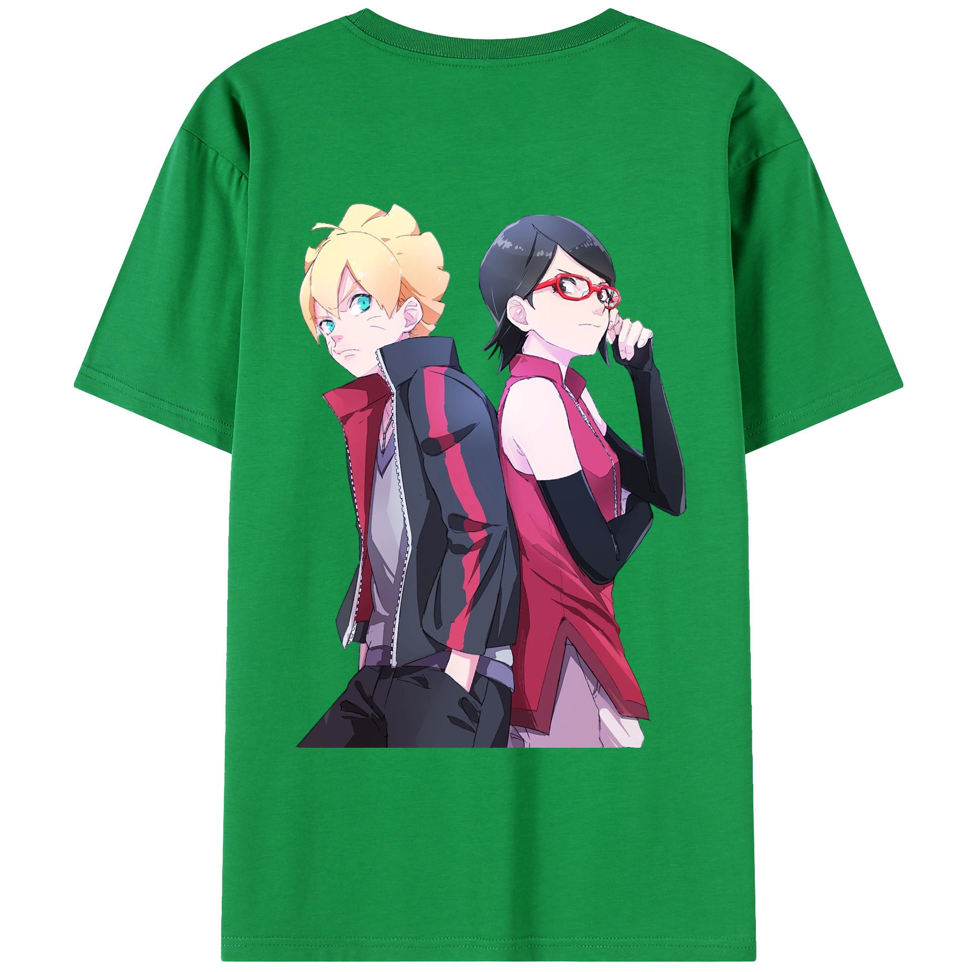 （画像用） NARUTO -ナルト- うちは サラダ Uchiha Sarada 綿100％ メンズ半袖Tシャツ（バックプリント） 通気性