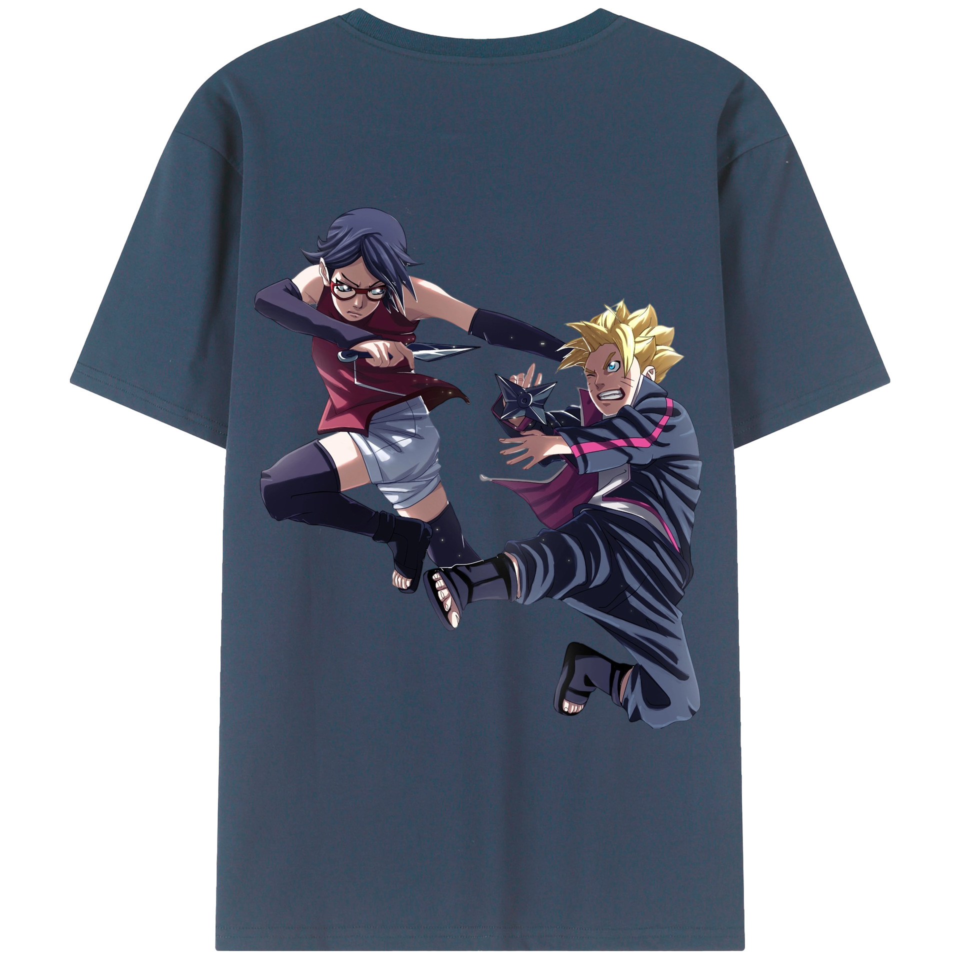 （画像用） NARUTO -ナルト- うちは サラダ Uchiha Sarada 綿100％ メンズ半袖Tシャツ（バックプリント） 通気性