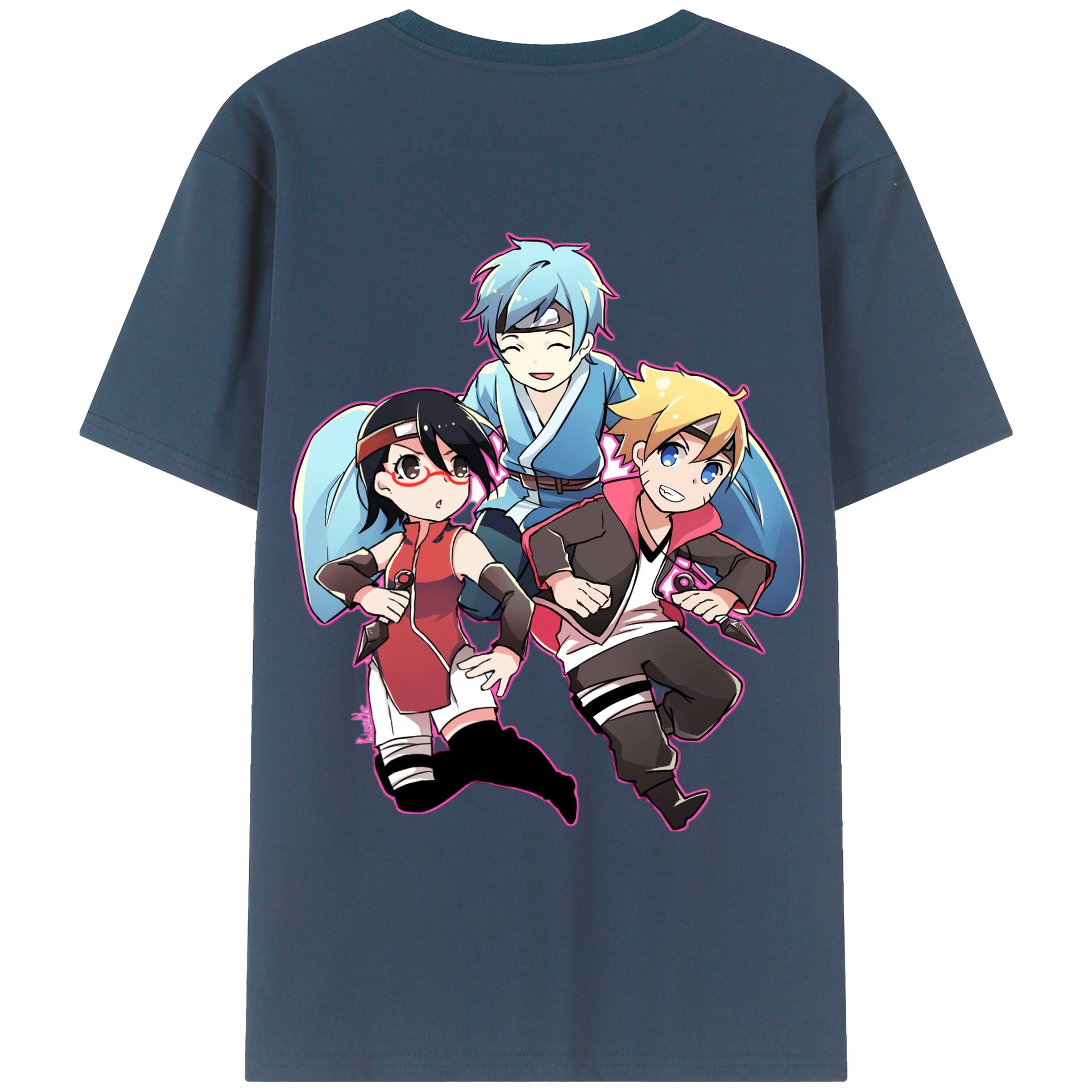 （画像用） NARUTO -ナルト- うちは サラダ Uchiha Sarada 綿100％ メンズ半袖Tシャツ（バックプリント） 通気性