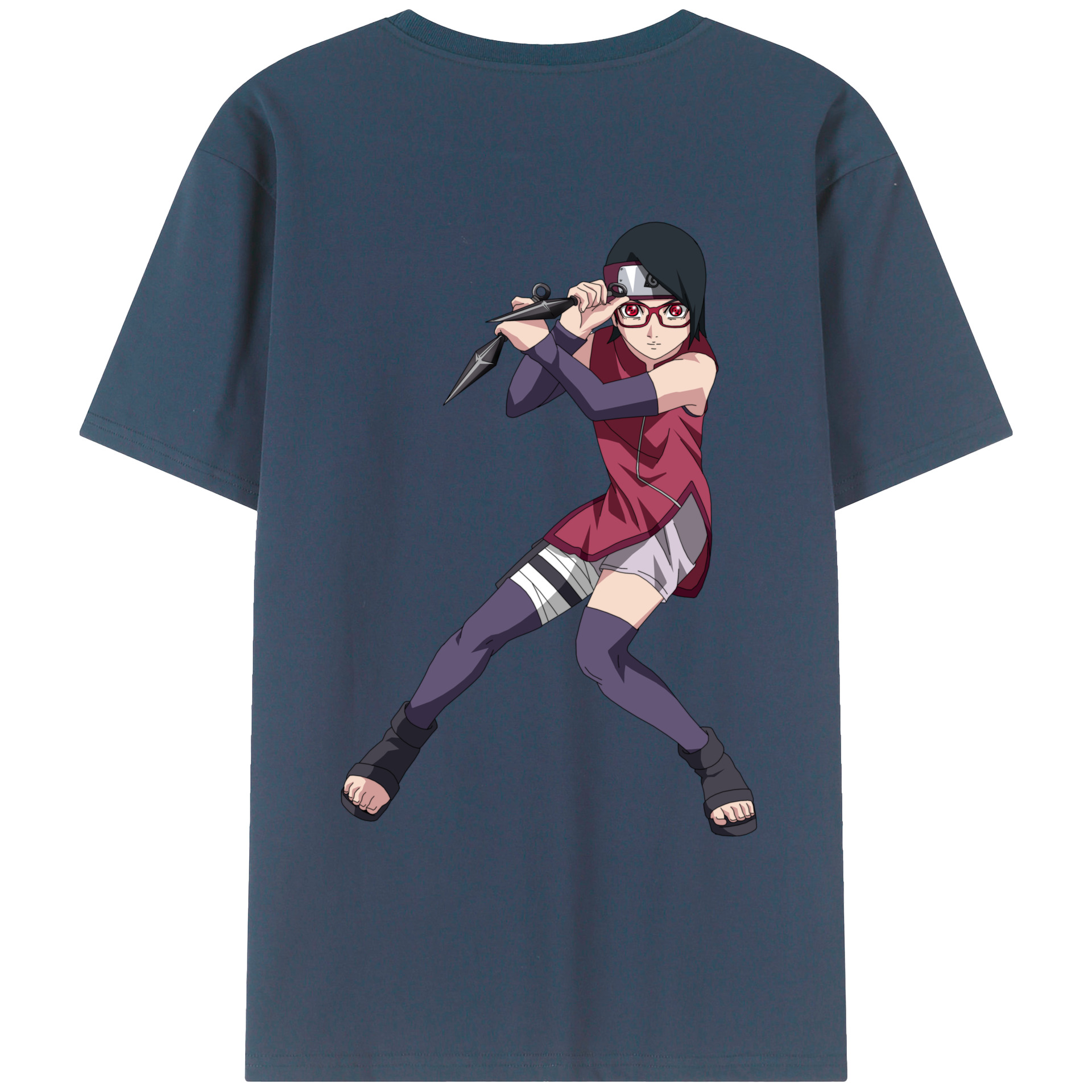 （画像用） NARUTO -ナルト- うちは サラダ Uchiha Sarada 綿100％ メンズ半袖Tシャツ（バックプリント） 通気性