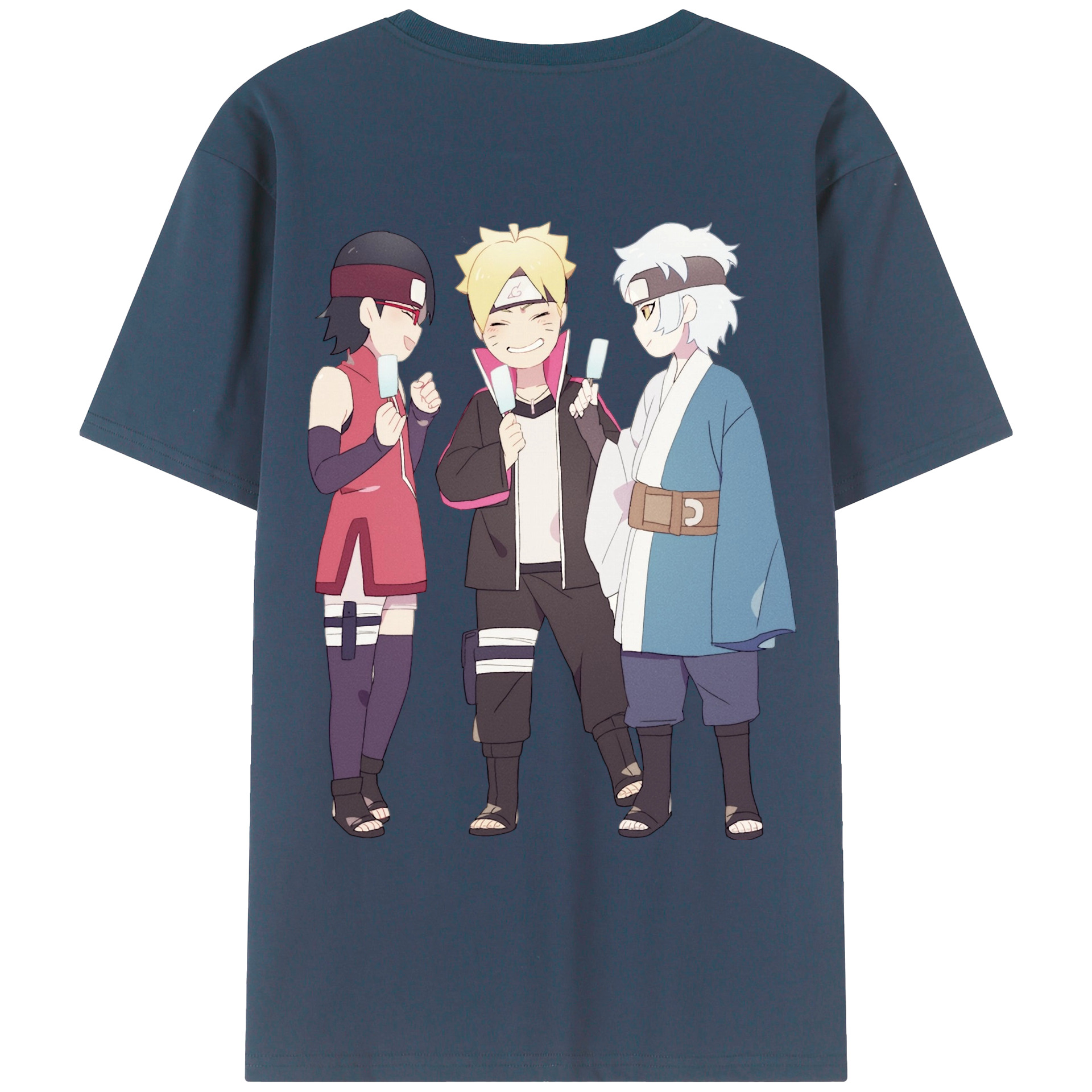 （画像用） NARUTO -ナルト- うちは サラダ Uchiha Sarada 綿100％ メンズ半袖Tシャツ（バックプリント） 通気性