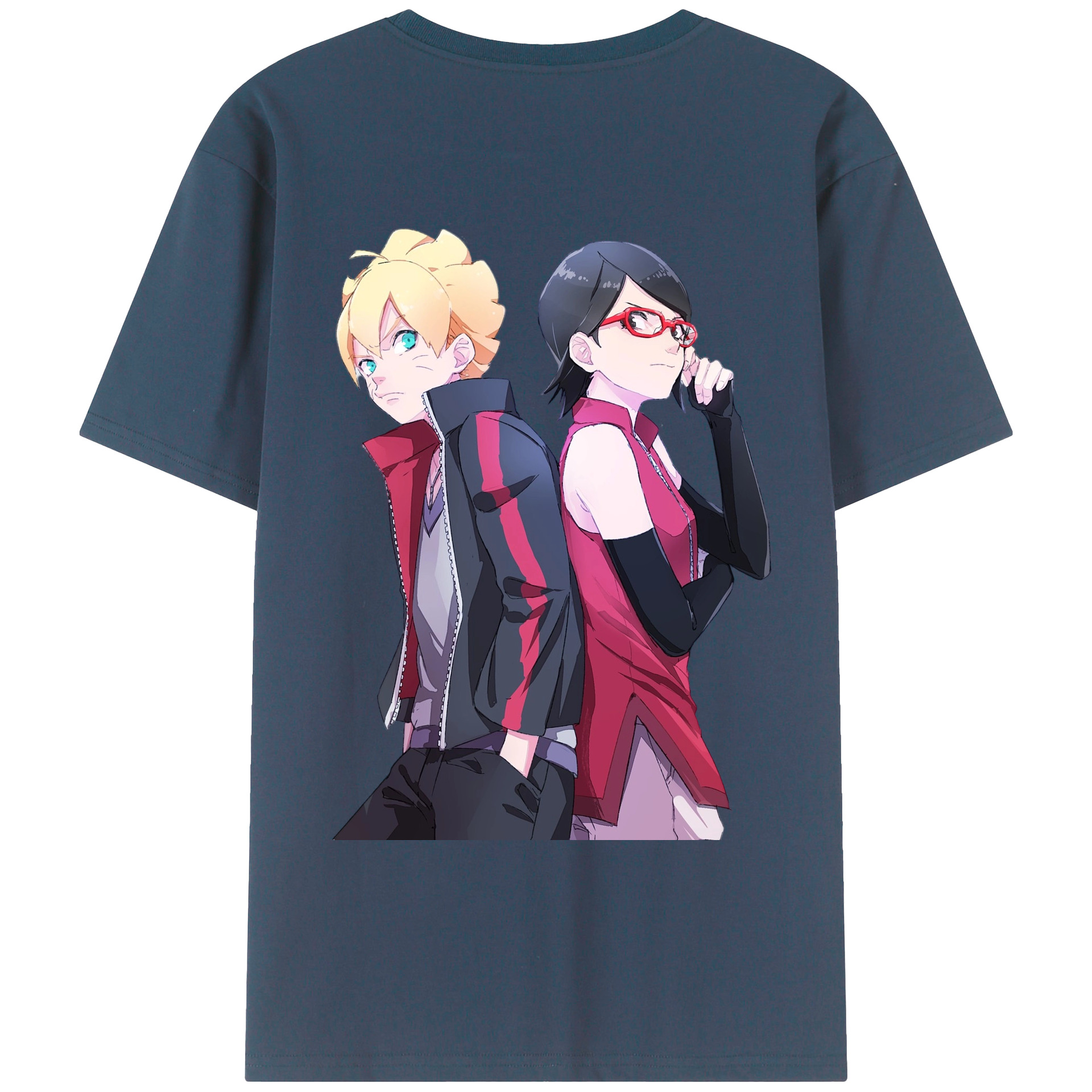 （画像用） NARUTO -ナルト- うちは サラダ Uchiha Sarada 綿100％ メンズ半袖Tシャツ（バックプリント） 通気性