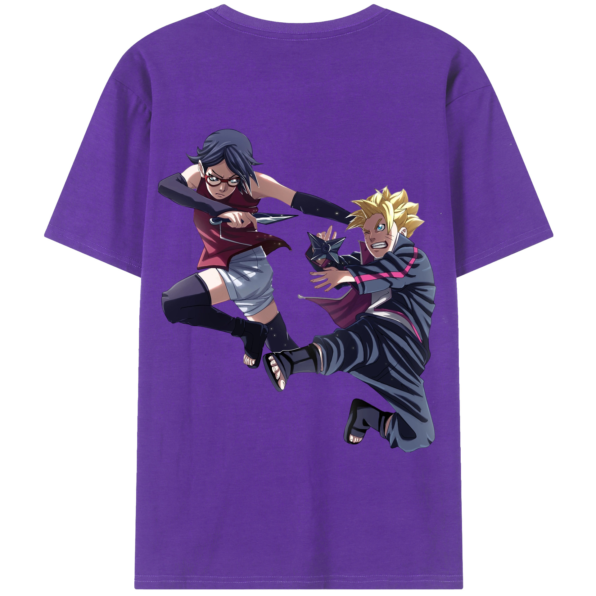 （画像用） NARUTO -ナルト- うちは サラダ Uchiha Sarada 綿100％ メンズ半袖Tシャツ（バックプリント） 通気性