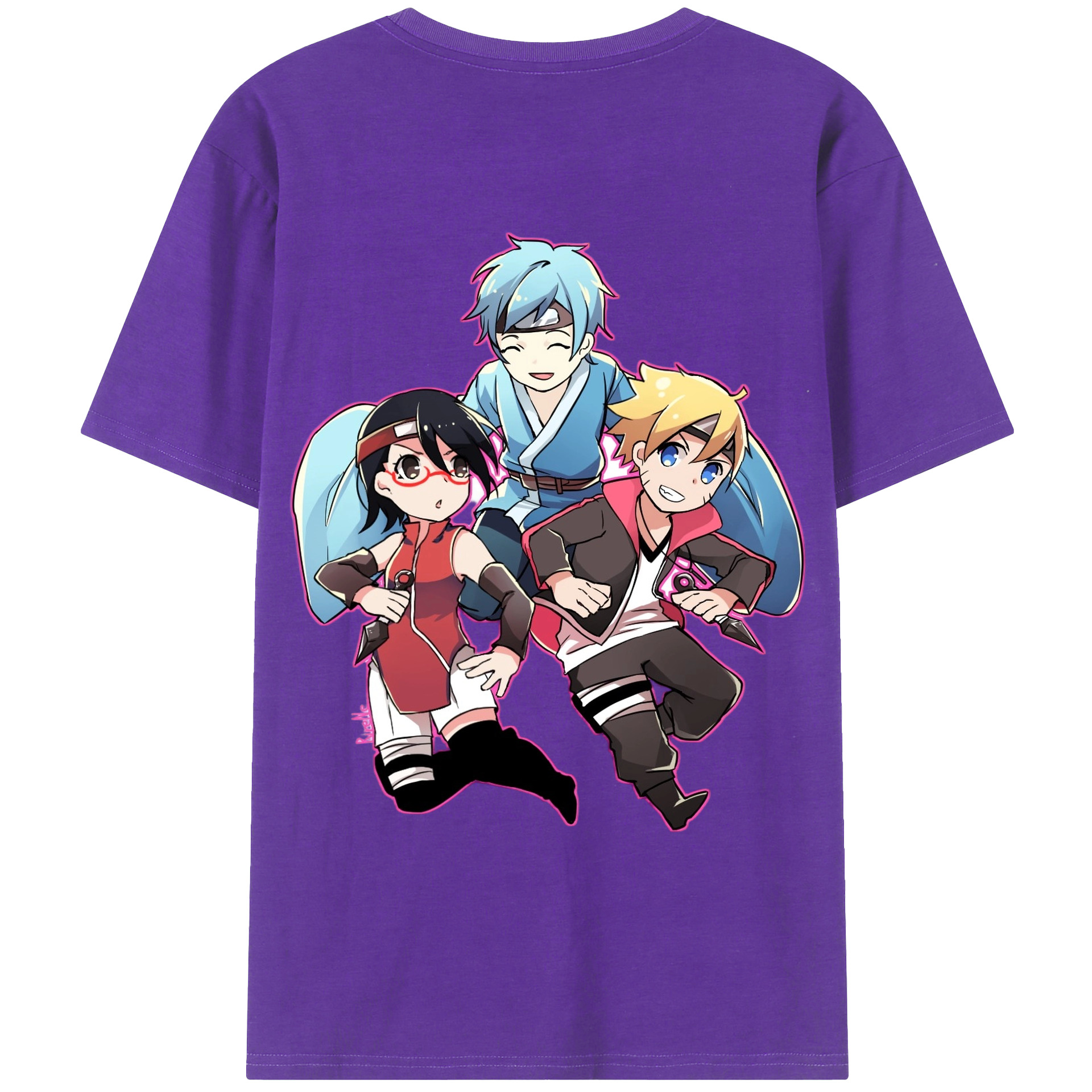 （画像用） NARUTO -ナルト- うちは サラダ Uchiha Sarada 綿100％ メンズ半袖Tシャツ（バックプリント） 通気性