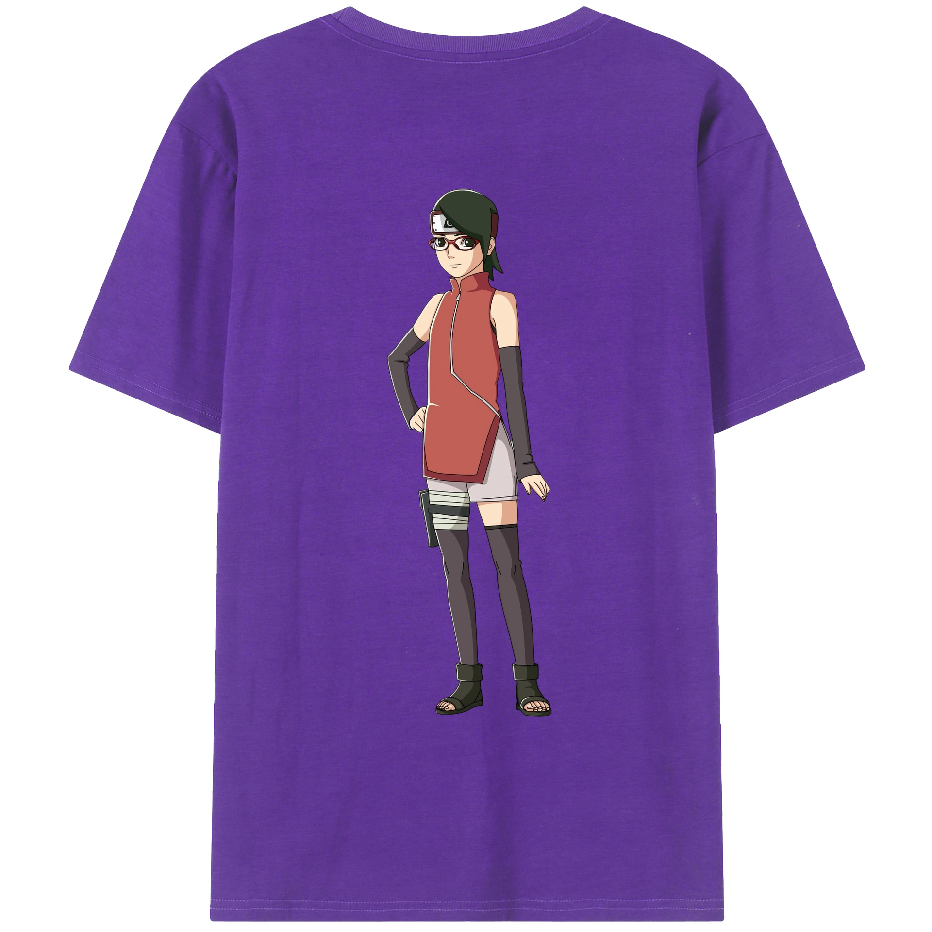 （画像用） NARUTO -ナルト- うちは サラダ Uchiha Sarada 綿100％ メンズ半袖Tシャツ（バックプリント） 通気性