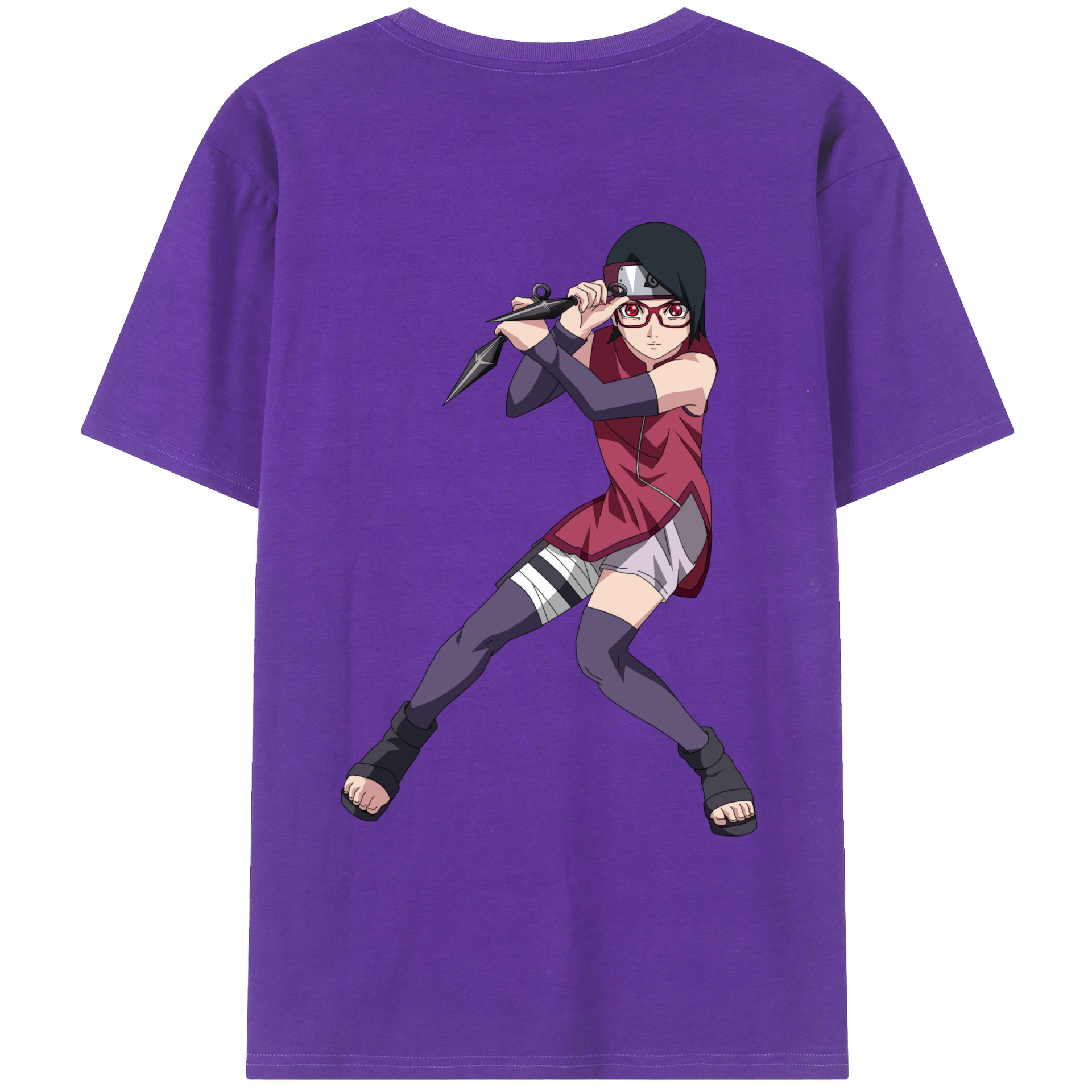 （画像用） NARUTO -ナルト- うちは サラダ Uchiha Sarada 綿100％ メンズ半袖Tシャツ（バックプリント） 通気性