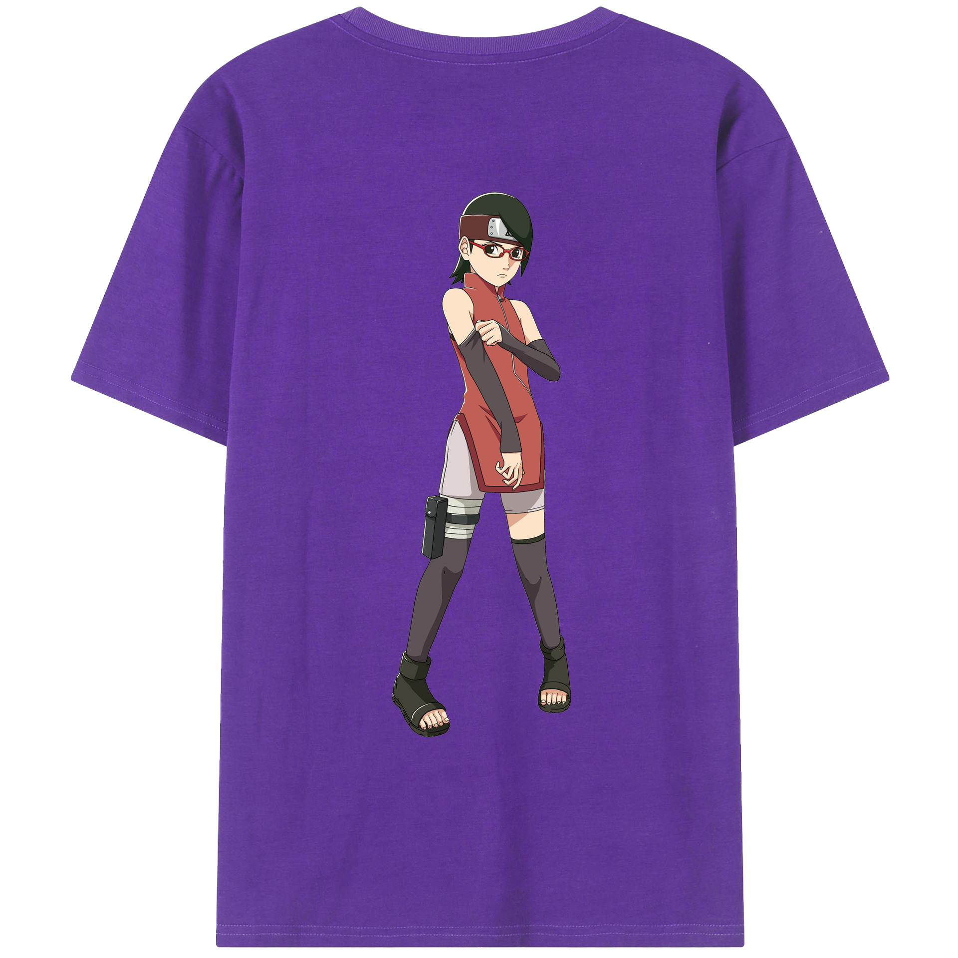 （画像用） NARUTO -ナルト- うちは サラダ Uchiha Sarada 綿100％ メンズ半袖Tシャツ（バックプリント） 通気性