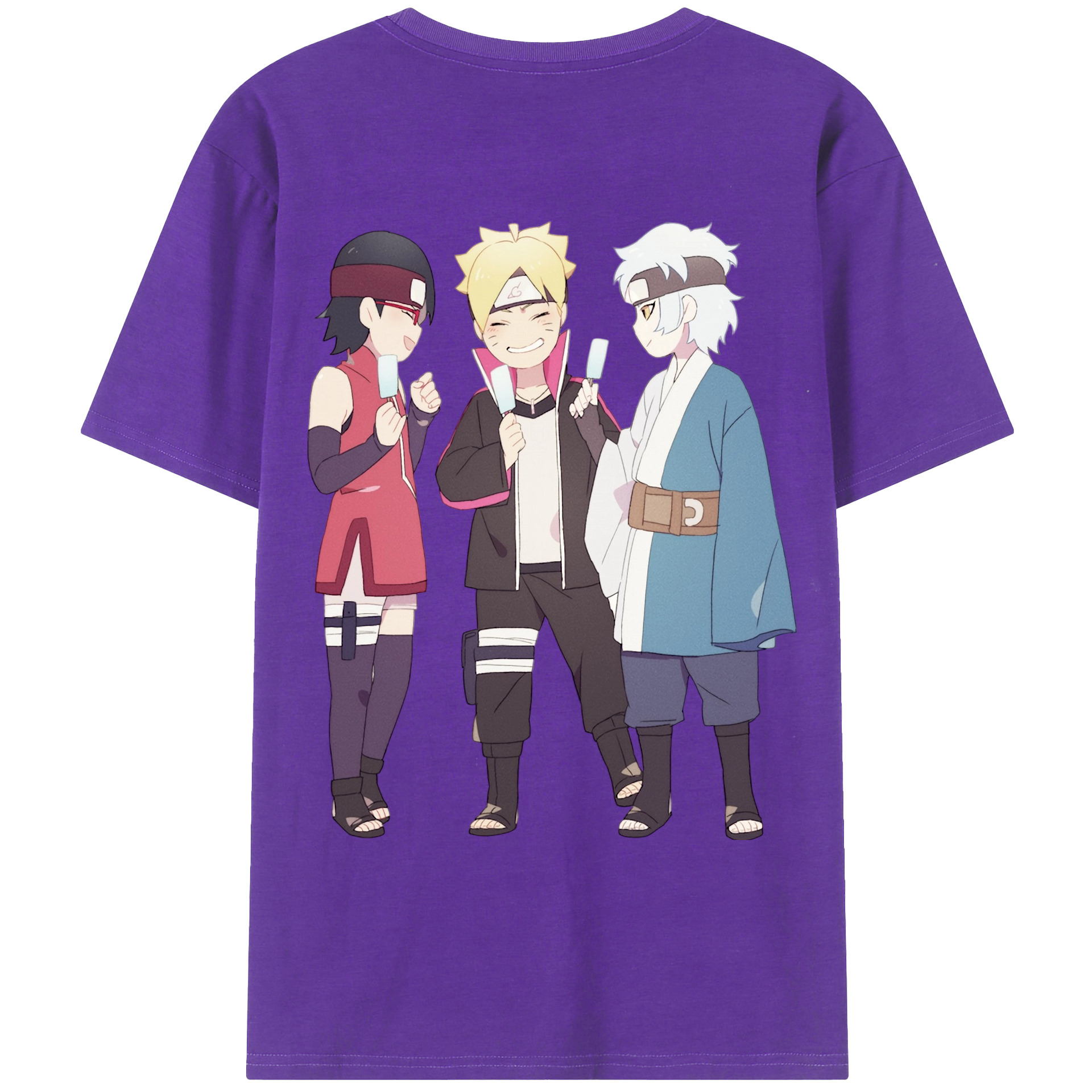 （画像用） NARUTO -ナルト- うちは サラダ Uchiha Sarada 綿100％ メンズ半袖Tシャツ（バックプリント） 通気性