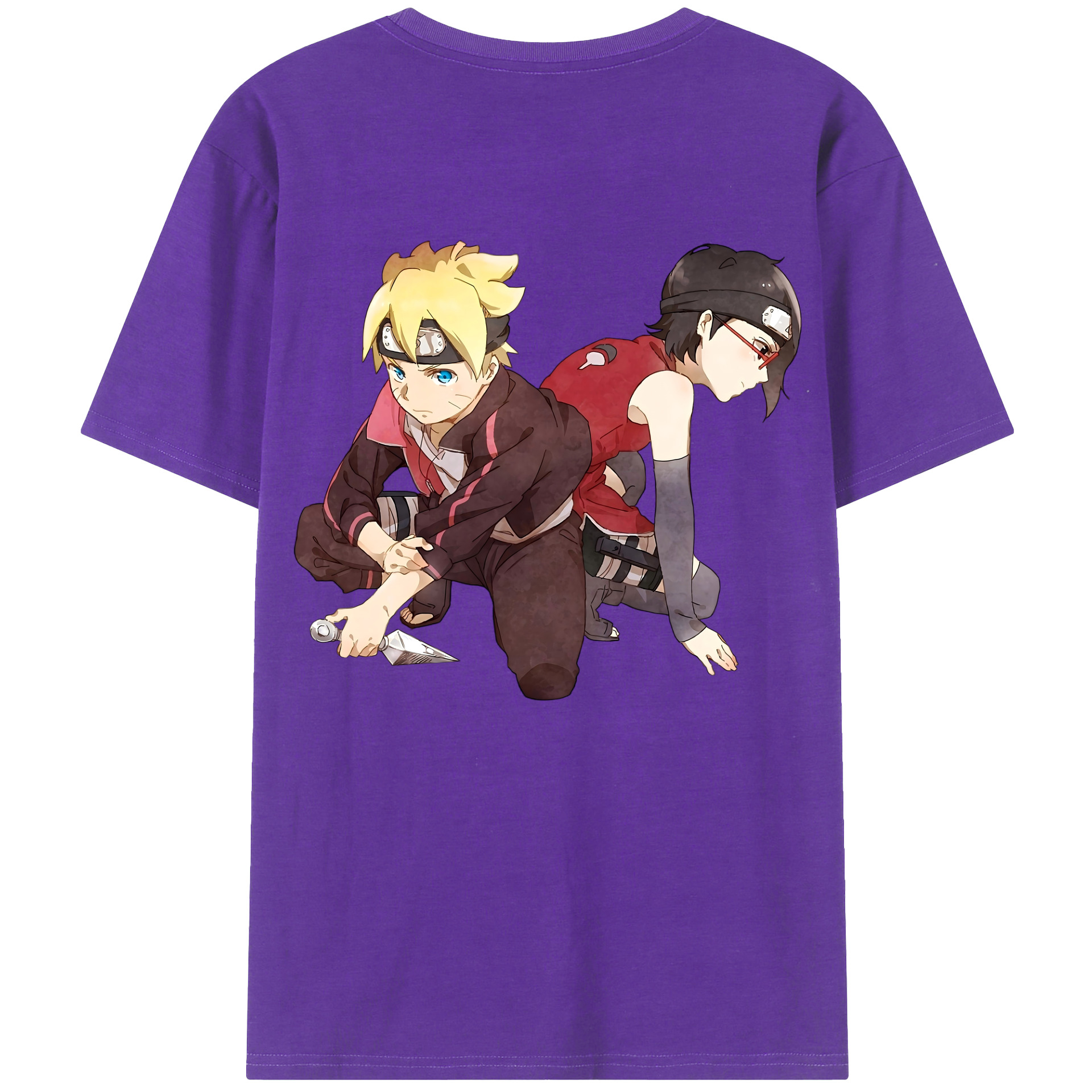 （画像用） NARUTO -ナルト- うちは サラダ Uchiha Sarada 綿100％ メンズ半袖Tシャツ（バックプリント） 通気性