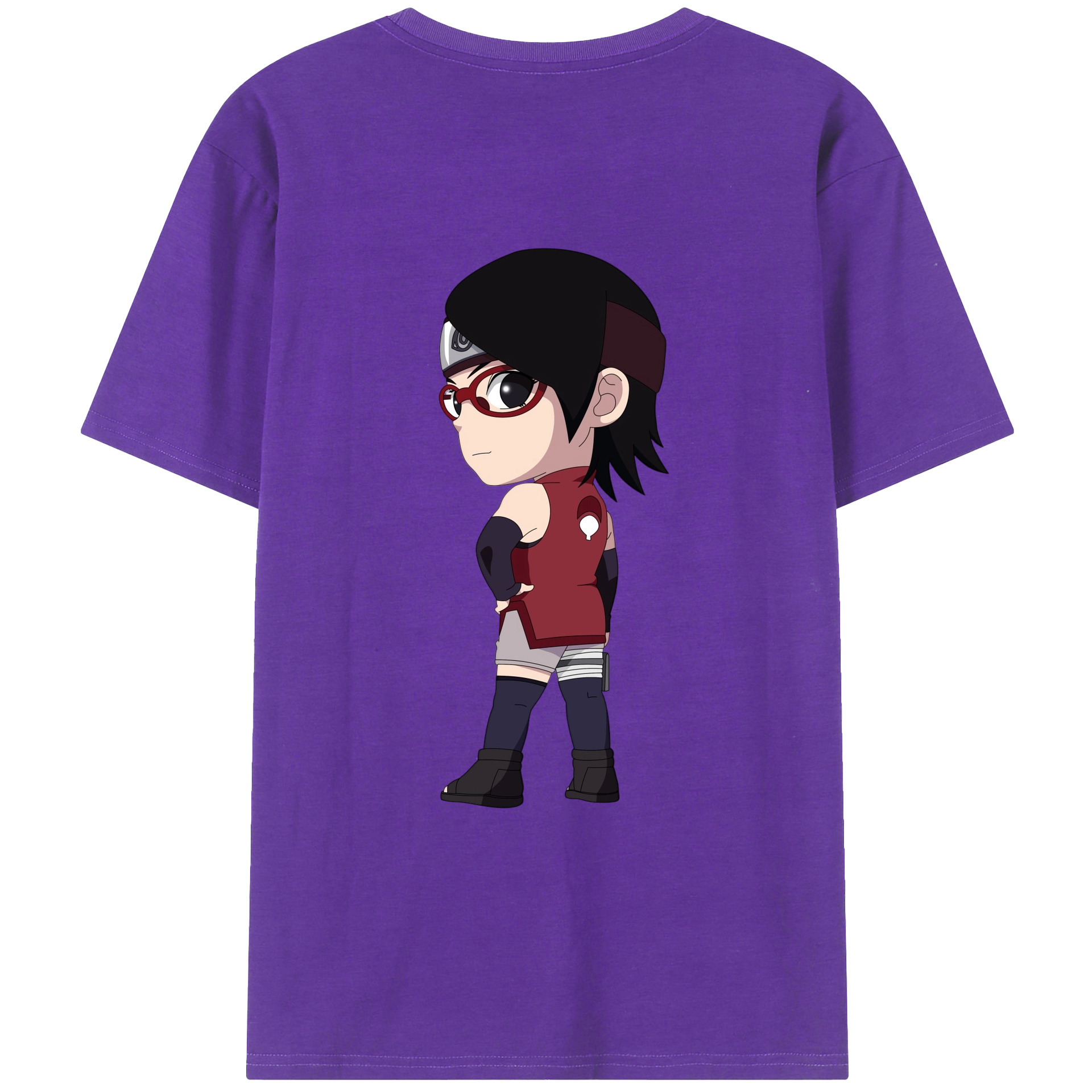 （画像用） NARUTO -ナルト- うちは サラダ Uchiha Sarada 綿100％ メンズ半袖Tシャツ（バックプリント） 通気性