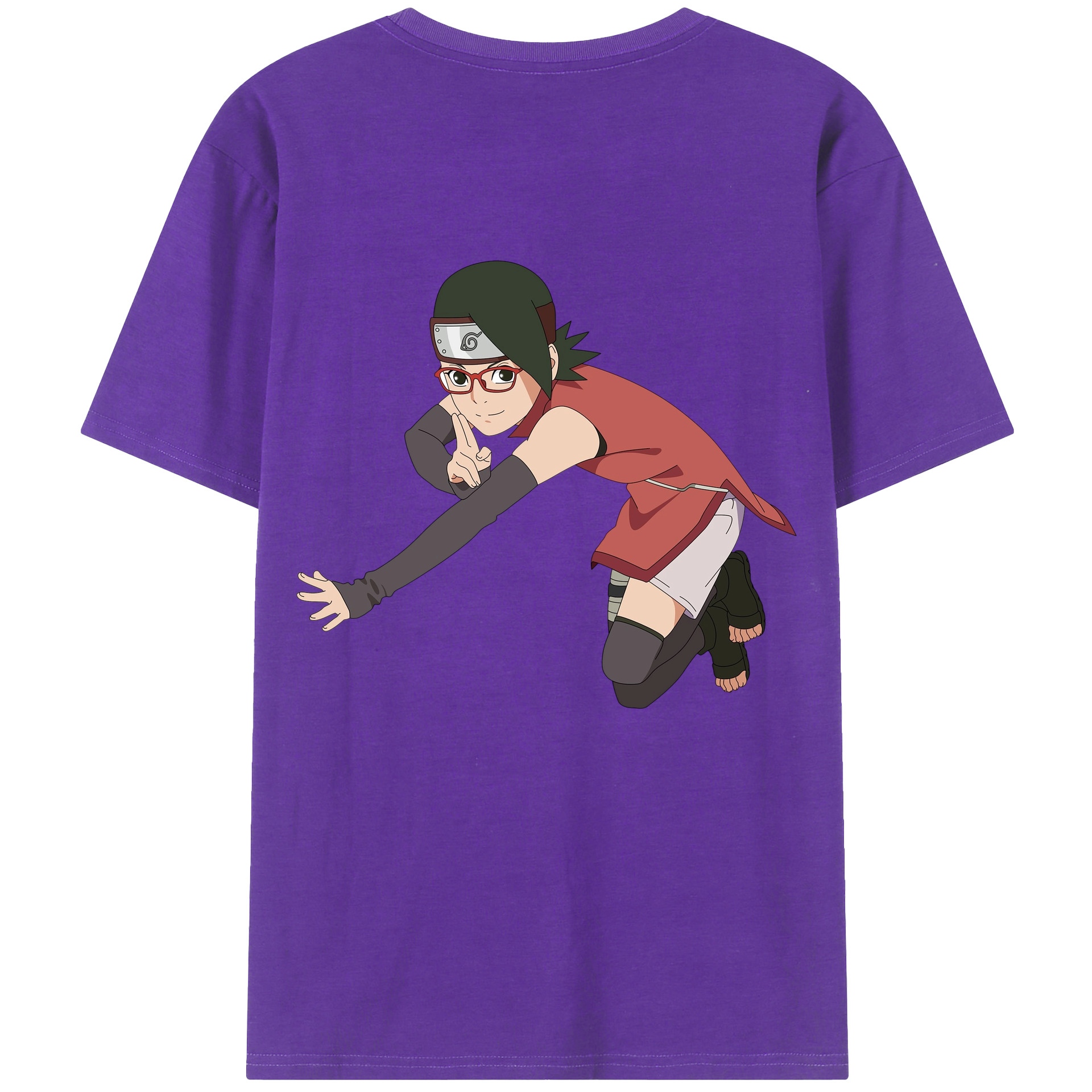 （画像用） NARUTO -ナルト- うちは サラダ Uchiha Sarada 綿100％ メンズ半袖Tシャツ（バックプリント） 通気性