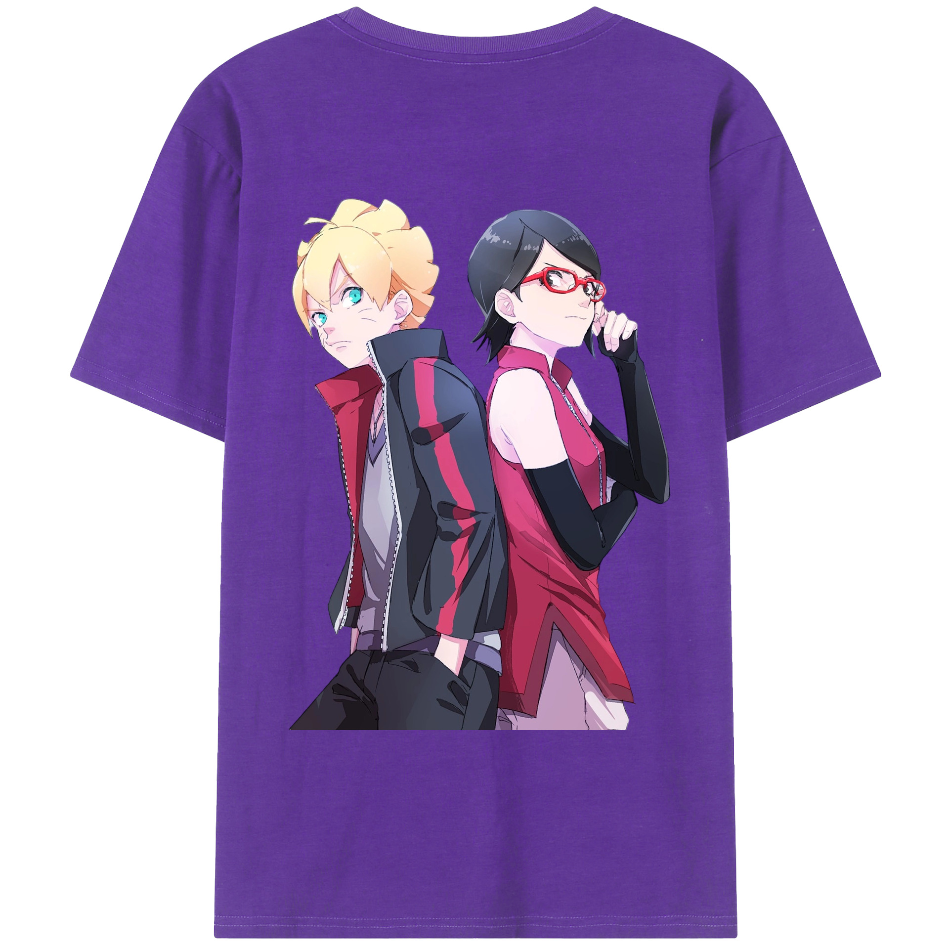 （画像用） NARUTO -ナルト- うちは サラダ Uchiha Sarada 綿100％ メンズ半袖Tシャツ（バックプリント） 通気性