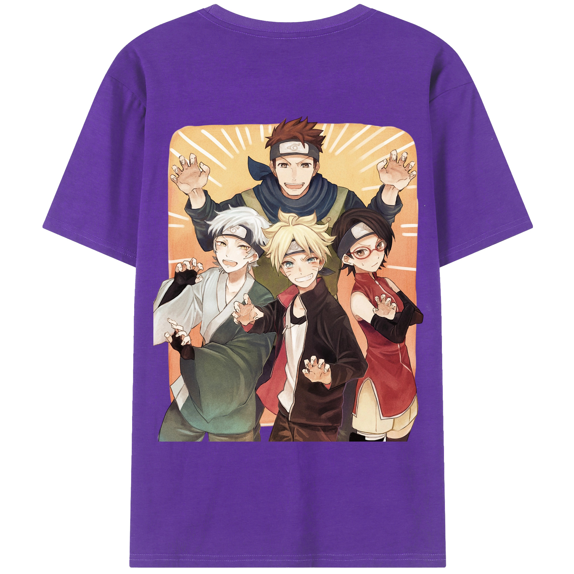 （画像用） NARUTO -ナルト- うちは サラダ Uchiha Sarada 綿100％ メンズ半袖Tシャツ（バックプリント） 通気性