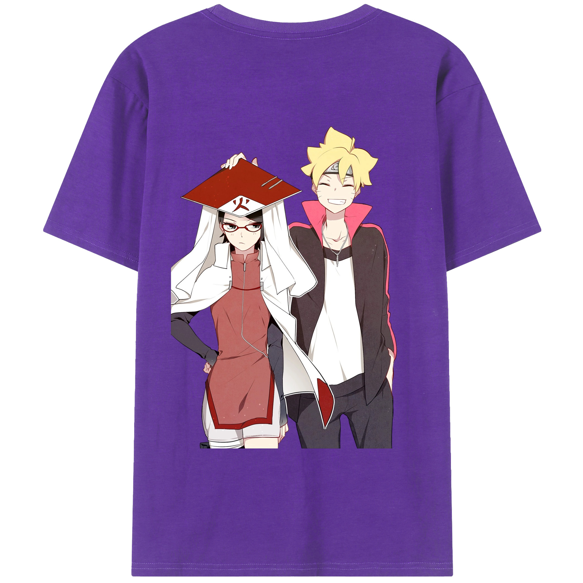 （画像用） NARUTO -ナルト- うちは サラダ Uchiha Sarada 綿100％ メンズ半袖Tシャツ（バックプリント） 通気性