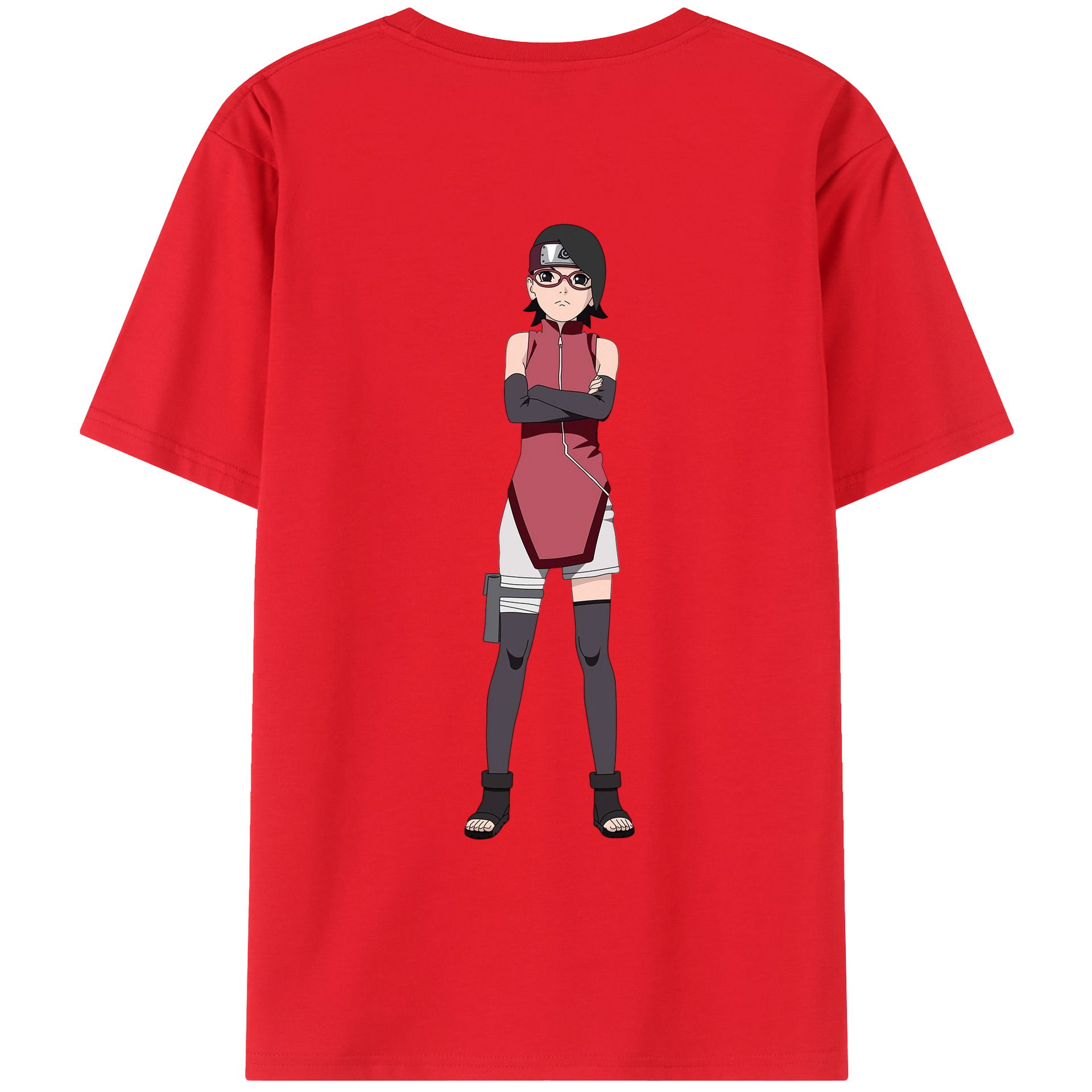 （画像用） NARUTO -ナルト- うちは サラダ Uchiha Sarada 綿100％ メンズ半袖Tシャツ（バックプリント） 通気性