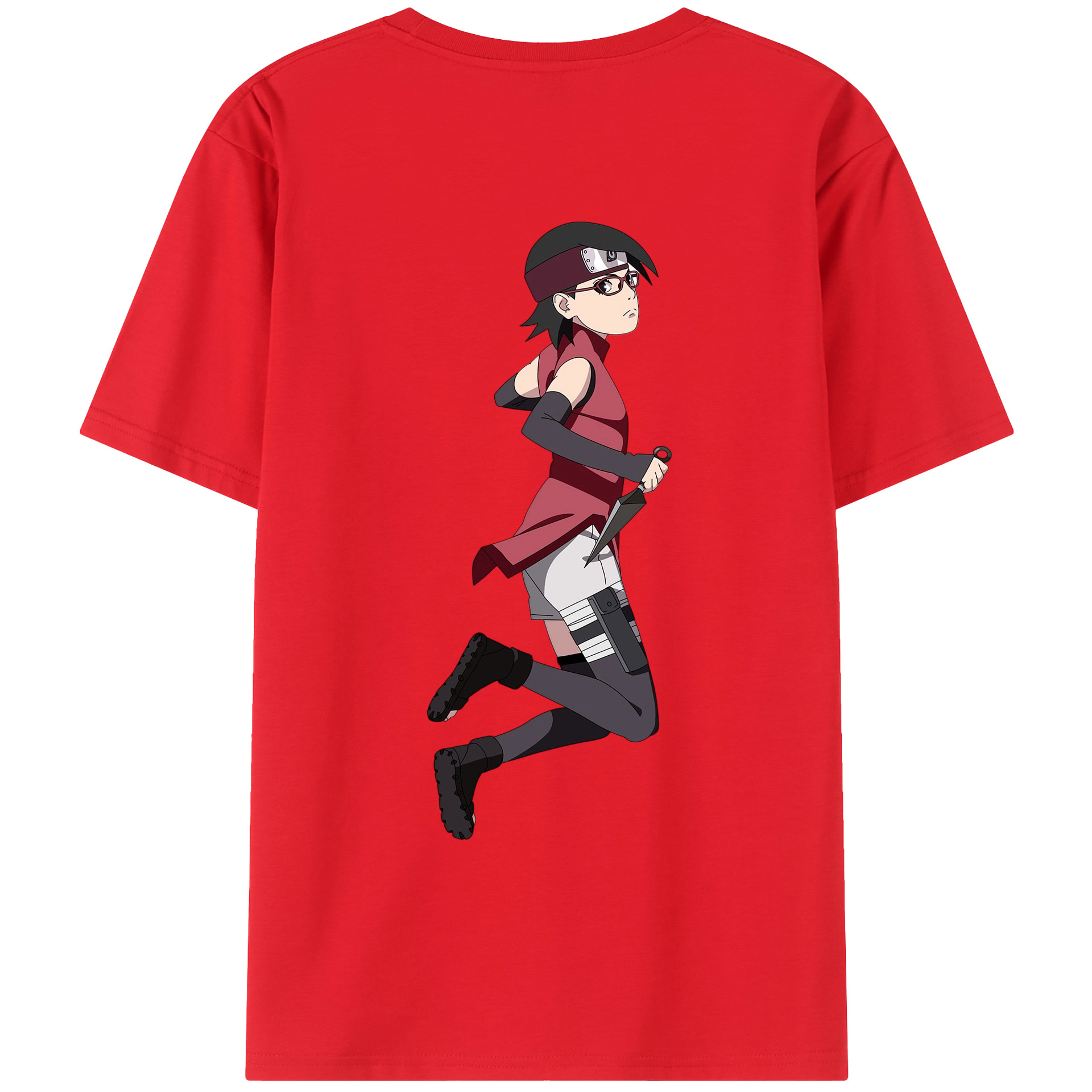 （画像用） NARUTO -ナルト- うちは サラダ Uchiha Sarada 綿100％ メンズ半袖Tシャツ（バックプリント） 通気性