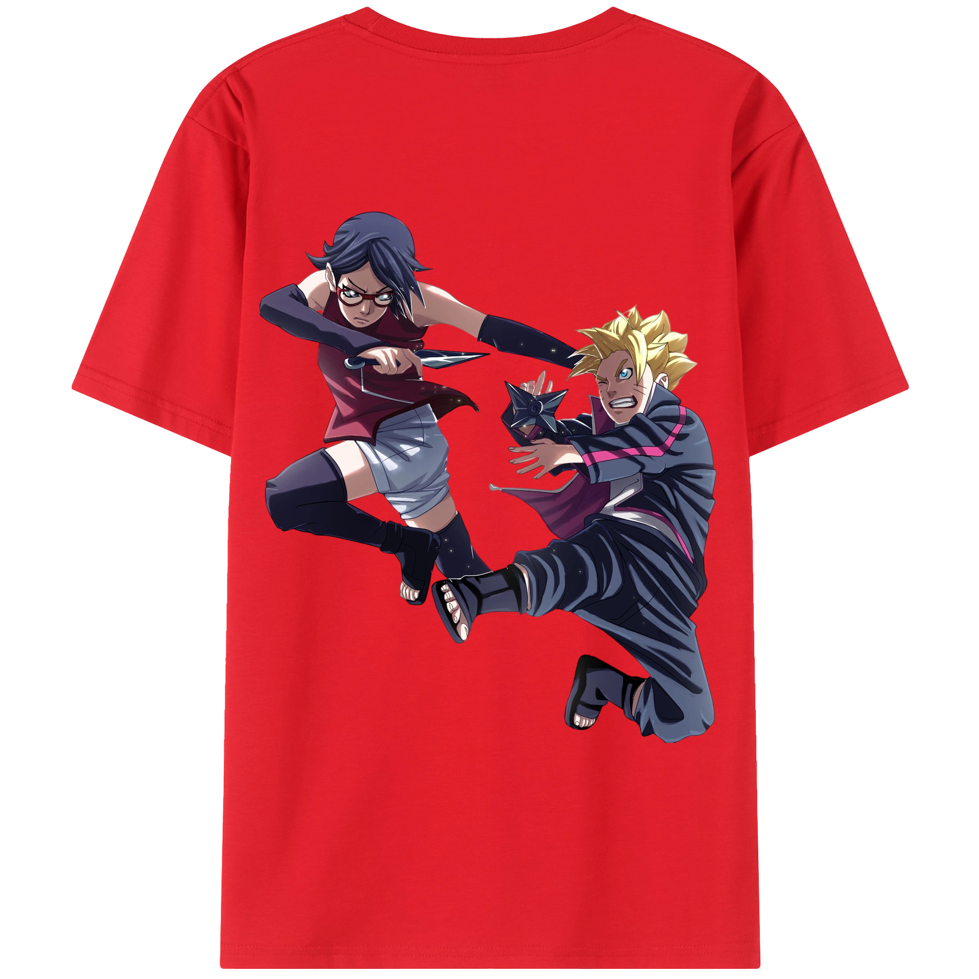 （画像用） NARUTO -ナルト- うちは サラダ Uchiha Sarada 綿100％ メンズ半袖Tシャツ（バックプリント） 通気性