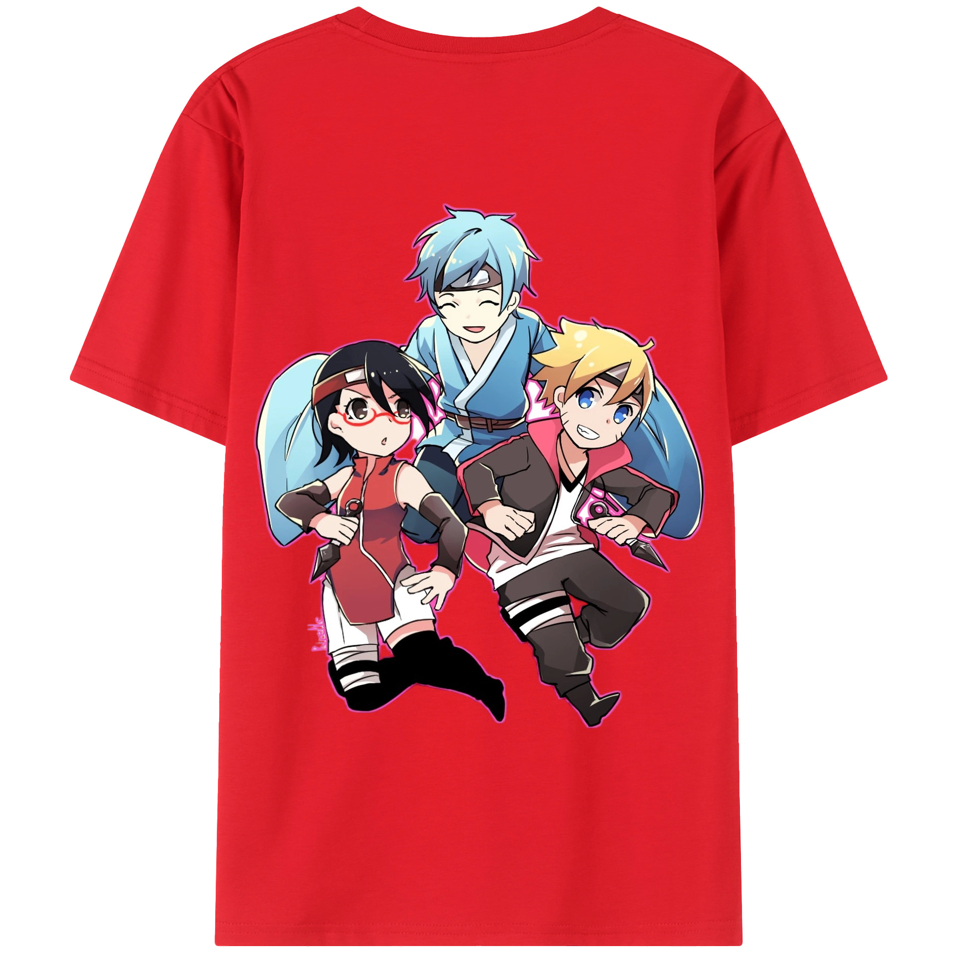 （画像用） NARUTO -ナルト- うちは サラダ Uchiha Sarada 綿100％ メンズ半袖Tシャツ（バックプリント） 通気性