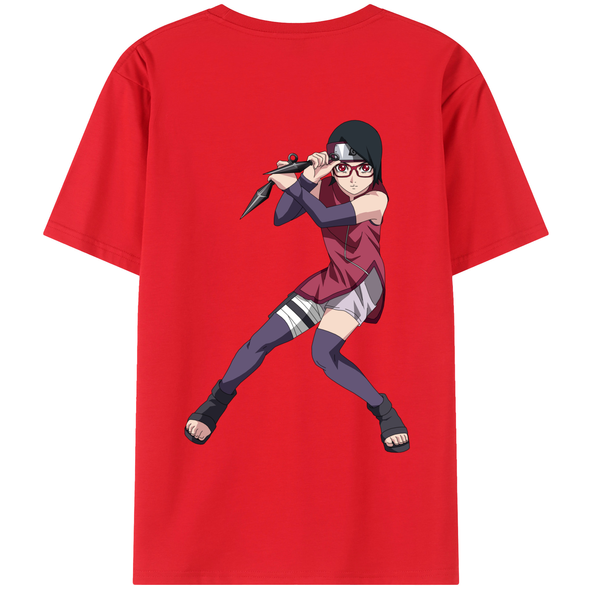 （画像用） NARUTO -ナルト- うちは サラダ Uchiha Sarada 綿100％ メンズ半袖Tシャツ（バックプリント） 通気性
