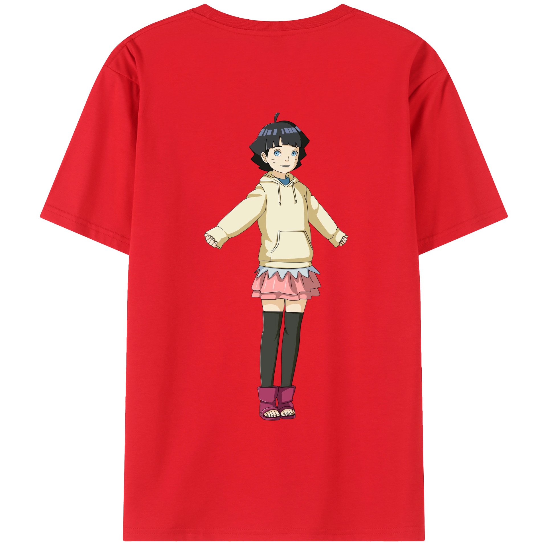 （画像用） NARUTO -ナルト- うずまき ヒマワリ Uzumaki Himawari 綿100％ メンズ半袖Tシャツ（バックプリント） 通気性