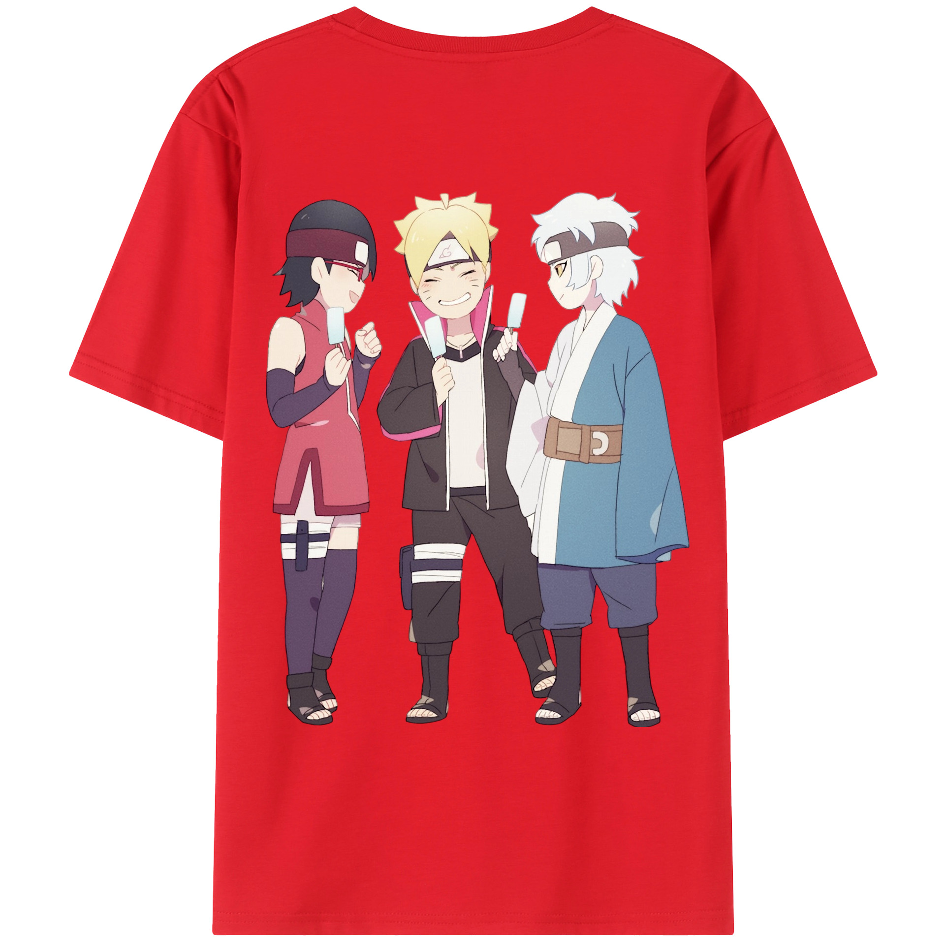 （画像用） NARUTO -ナルト- うちは サラダ Uchiha Sarada 綿100％ メンズ半袖Tシャツ（バックプリント） 通気性
