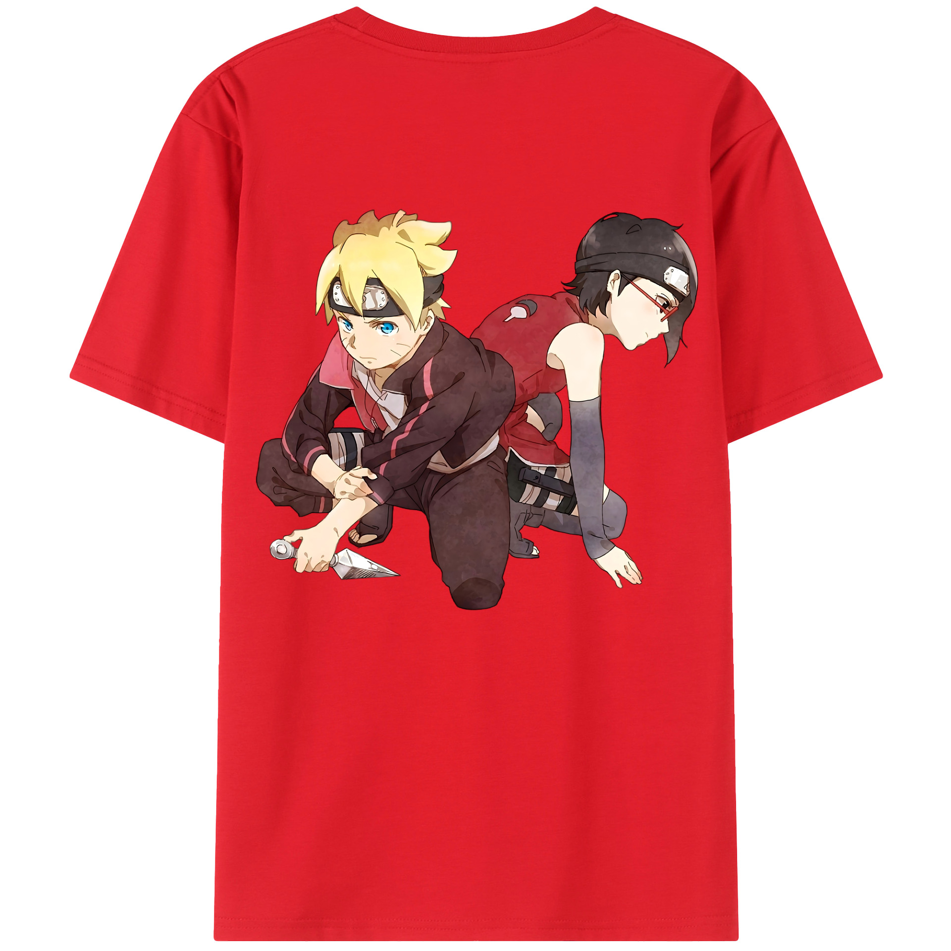 （画像用） NARUTO -ナルト- うちは サラダ Uchiha Sarada 綿100％ メンズ半袖Tシャツ（バックプリント） 通気性